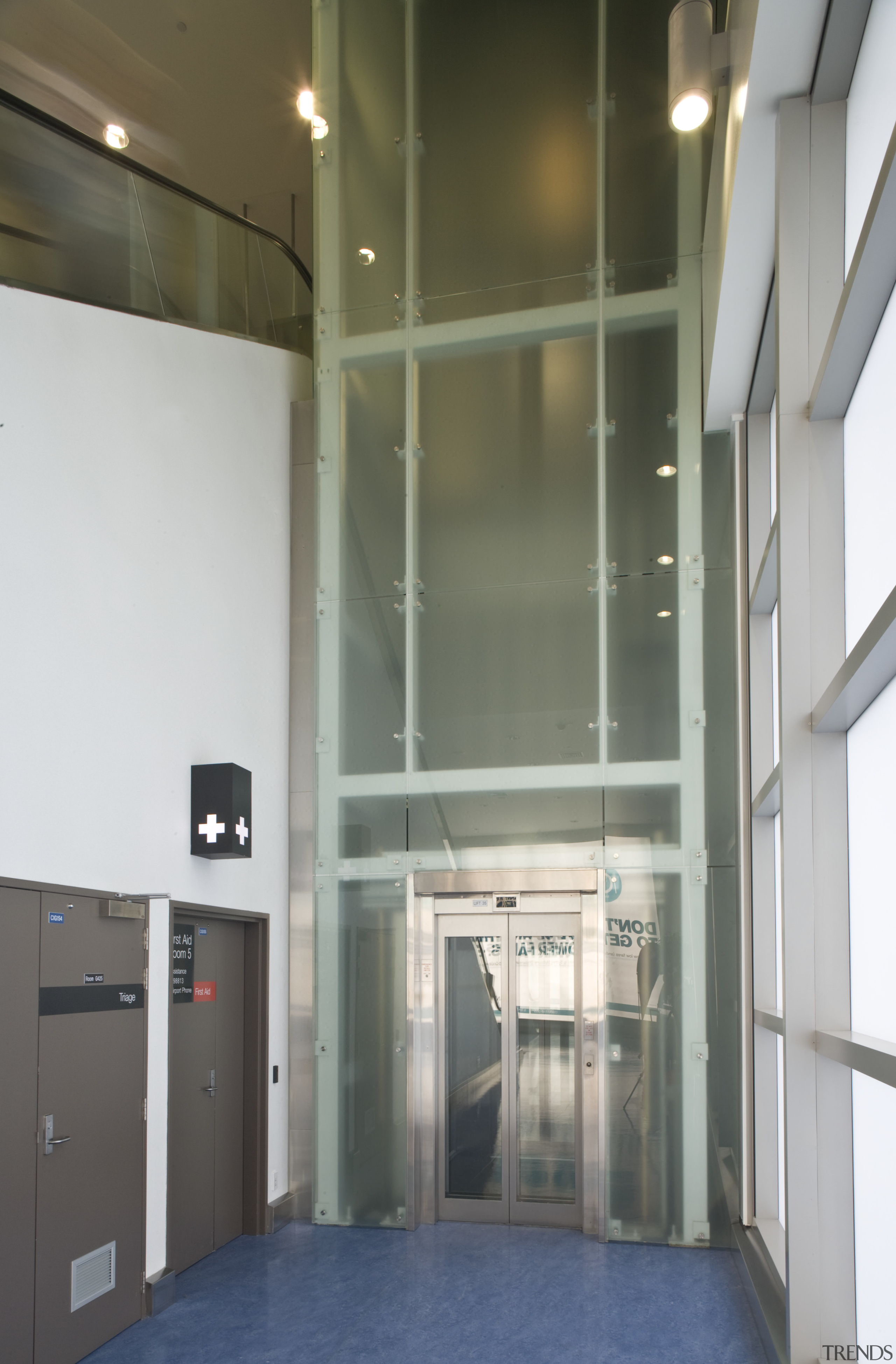 Shindler Lifts NZ supplied and installed seven moving architecture, ceiling, daylighting, door, glass, interior design, gray