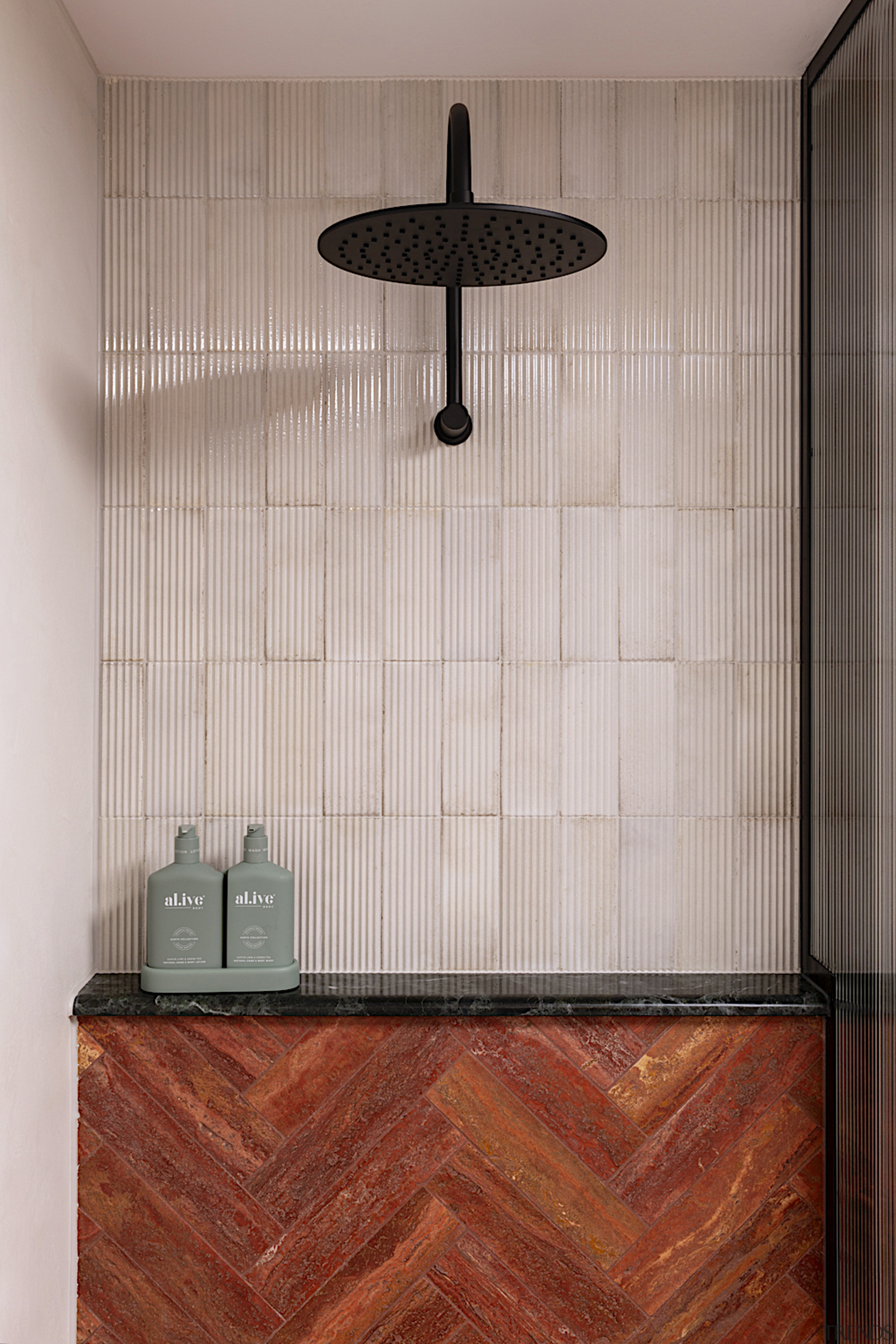 The distinctive herringbone tilework seen on the powder 