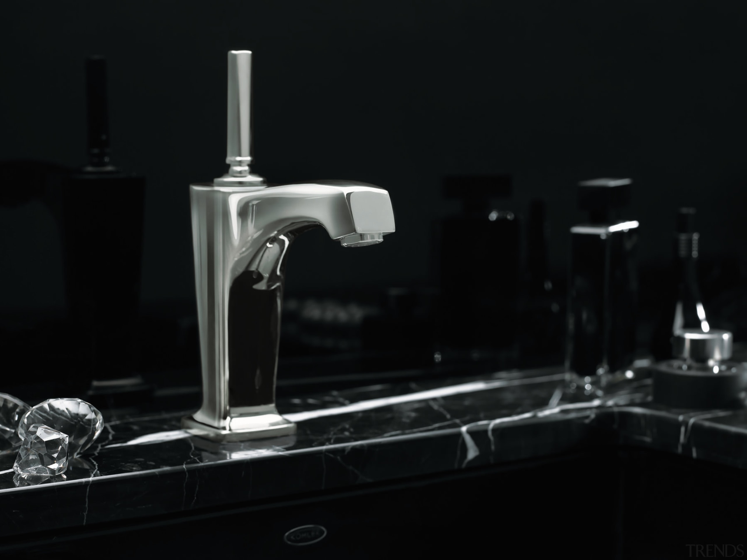 The new Margaux bath faucet collection from Kohler glass, plumbing fixture, product, product design, sink, small appliance, tap, water, black