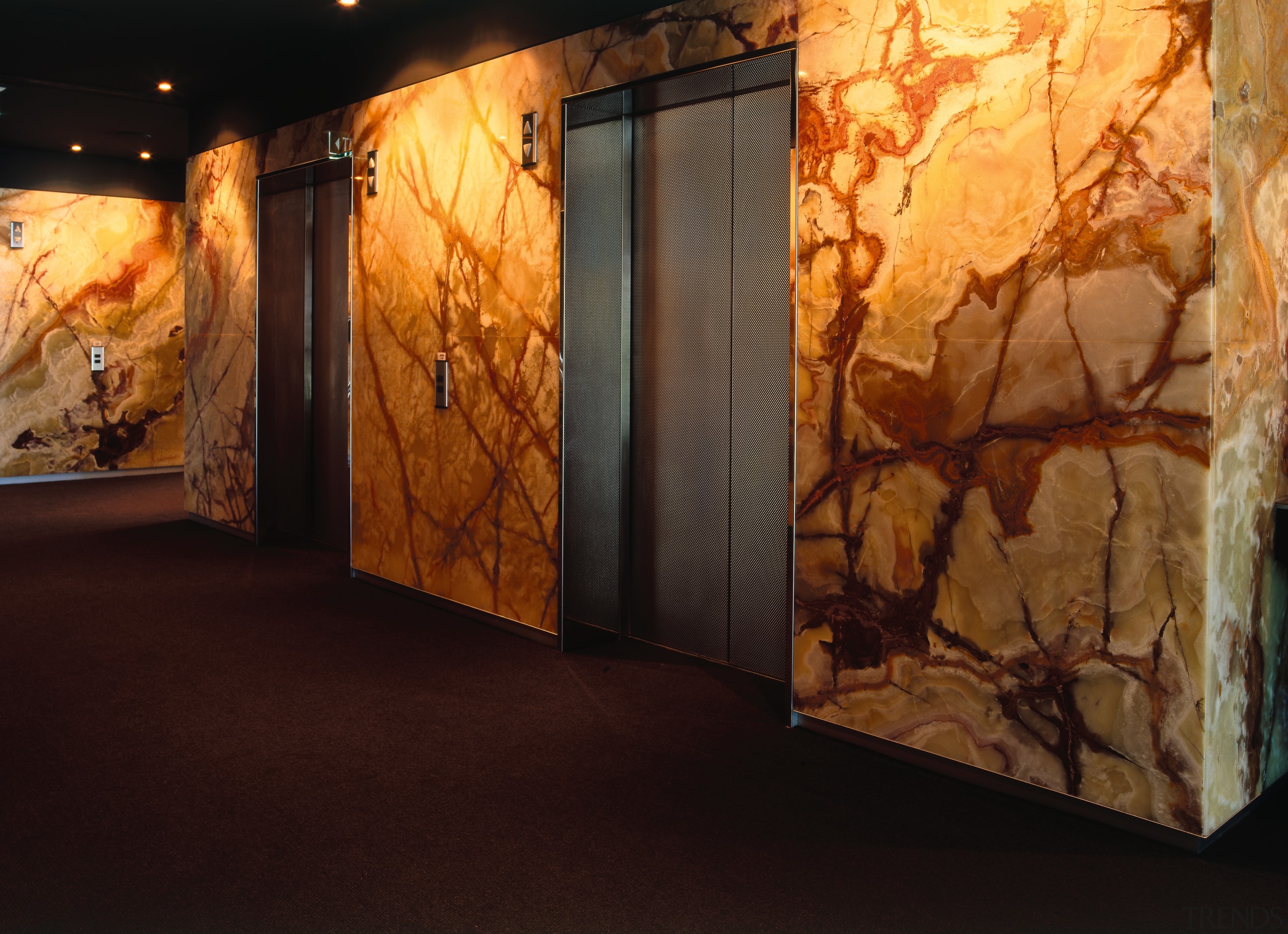 Lift lobby area with black granite floor tiles art, art exhibition, modern art, tourist attraction, black