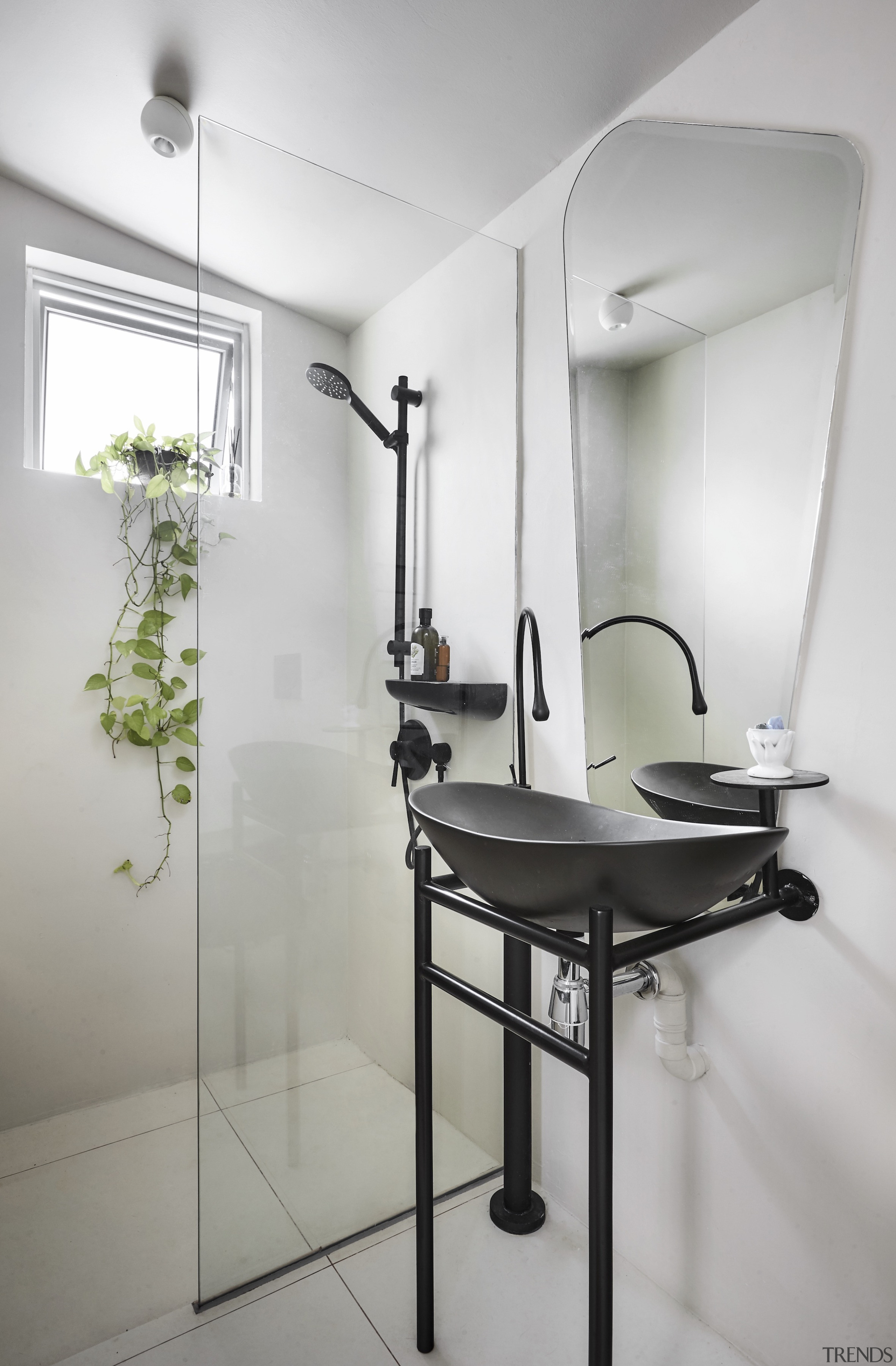 Sculptural washstand meets sculptural wall mirror. 