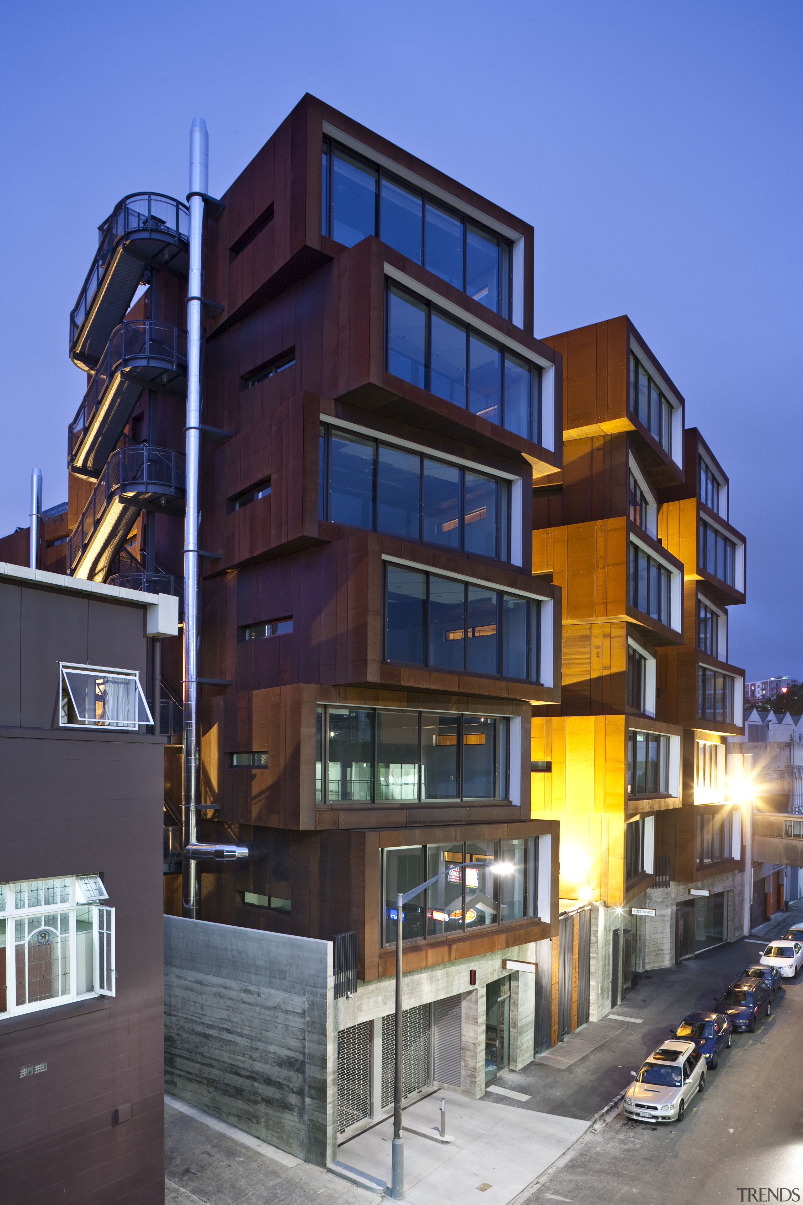 View of the Ironbank building which features rustic apartment, architecture, building, commercial building, condominium, corporate headquarters, elevation, facade, home, house, mixed use, neighbourhood, real estate, residential area, window, blue