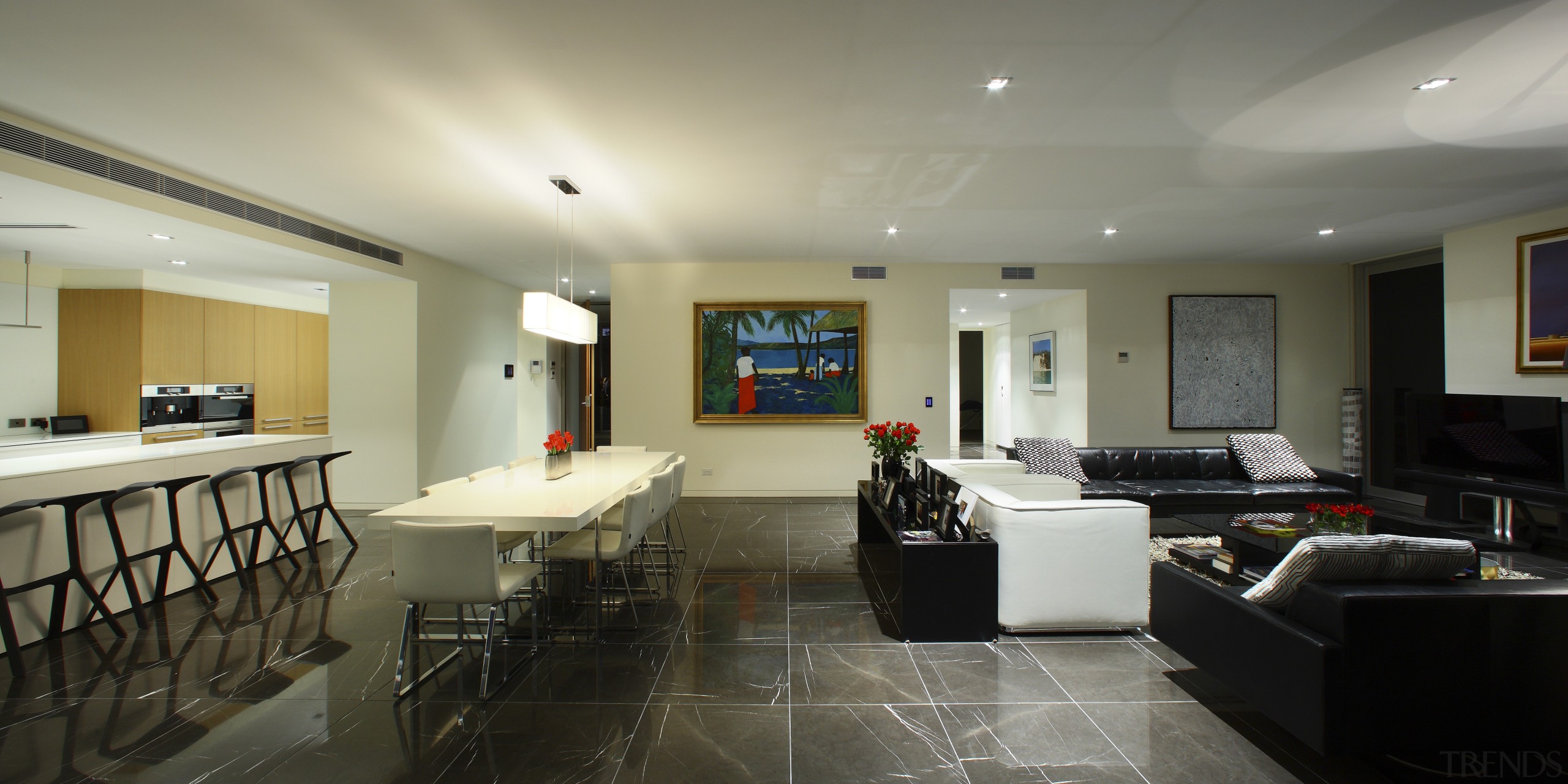 View of the main living areas - View ceiling, interior design, living room, real estate, room, gray, black