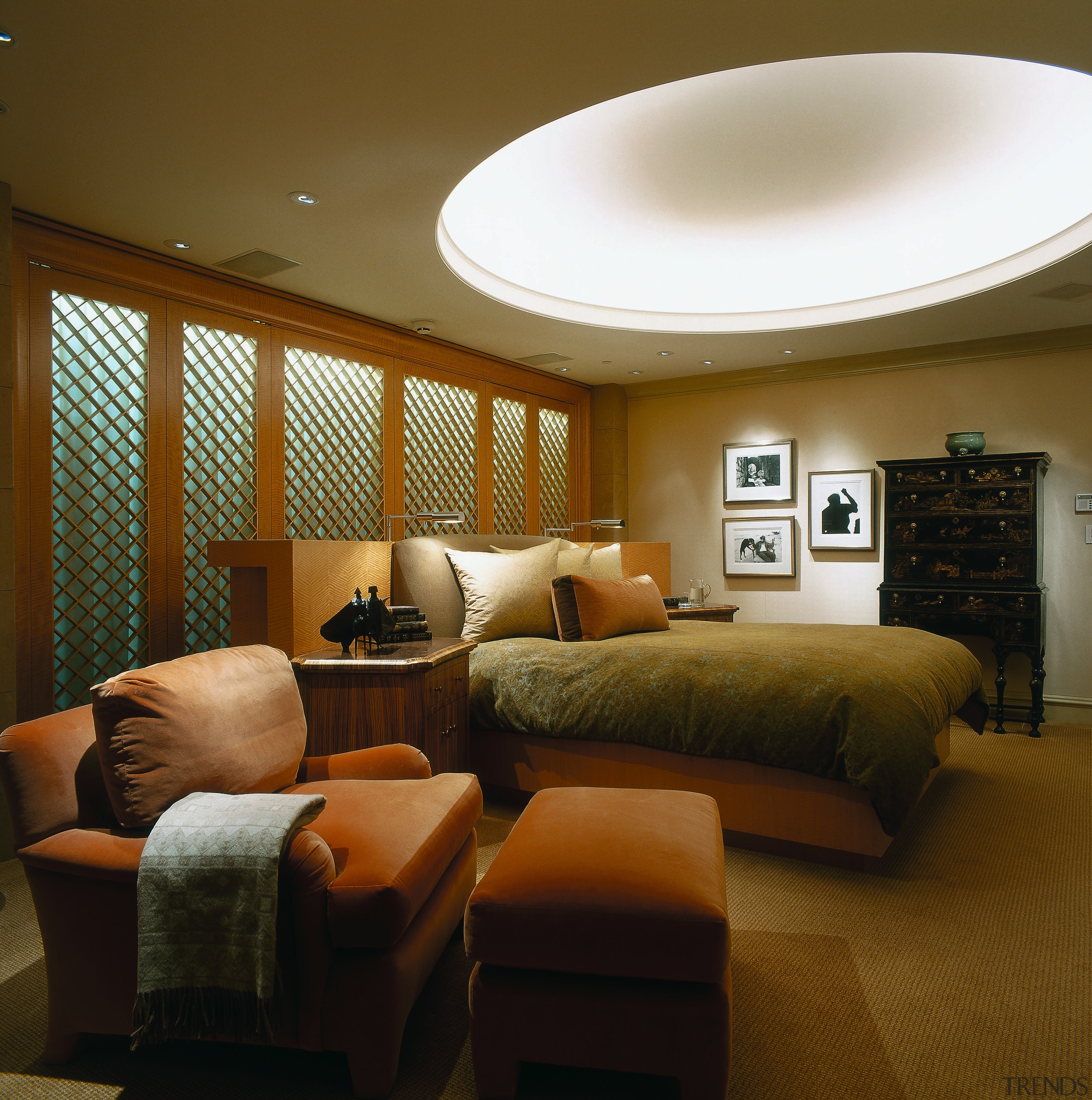 View of this bedroom - View of this ceiling, home, interior design, lighting, living room, real estate, room, suite, brown