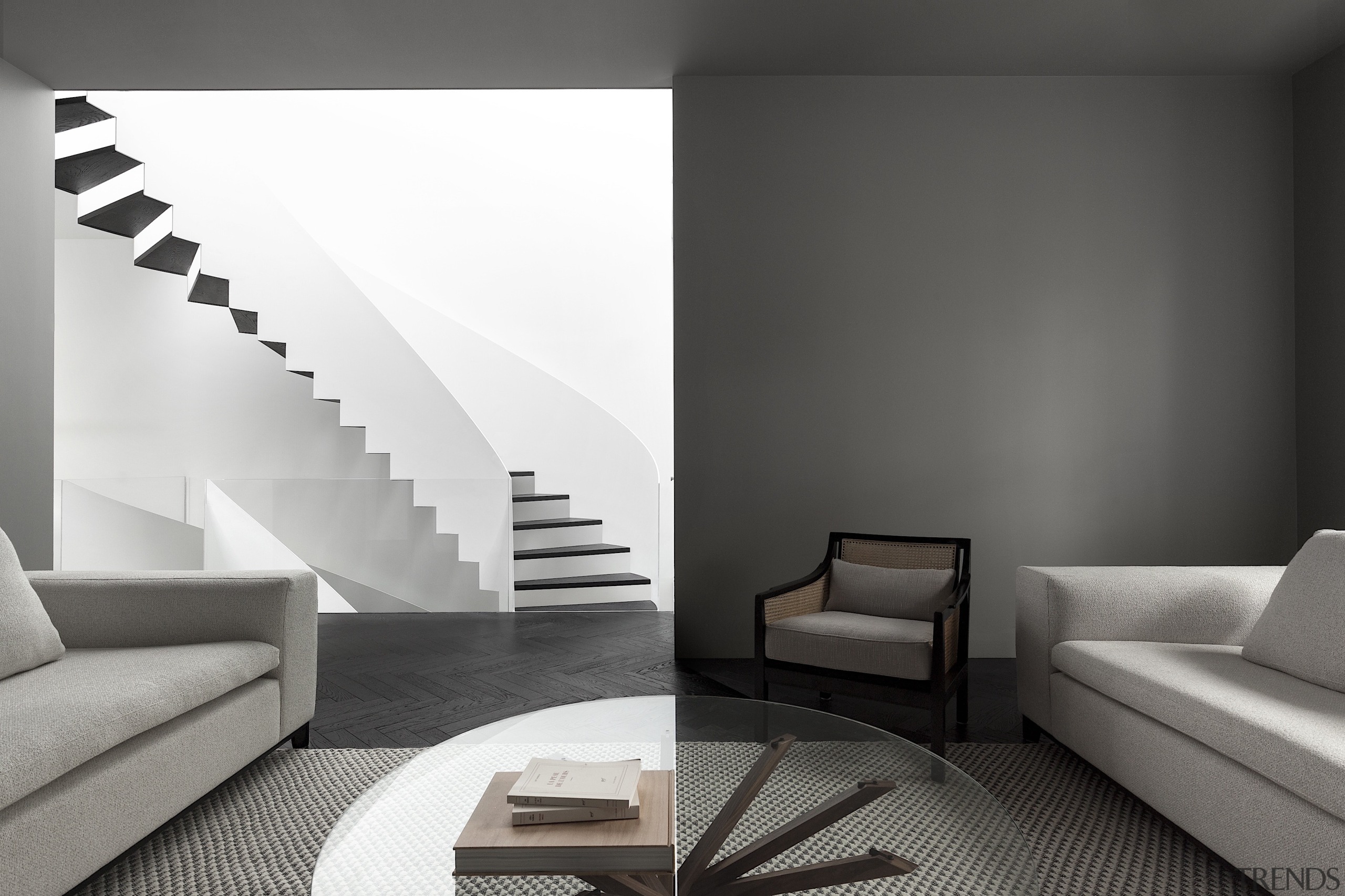 The sculptural winding stair can be seen from 