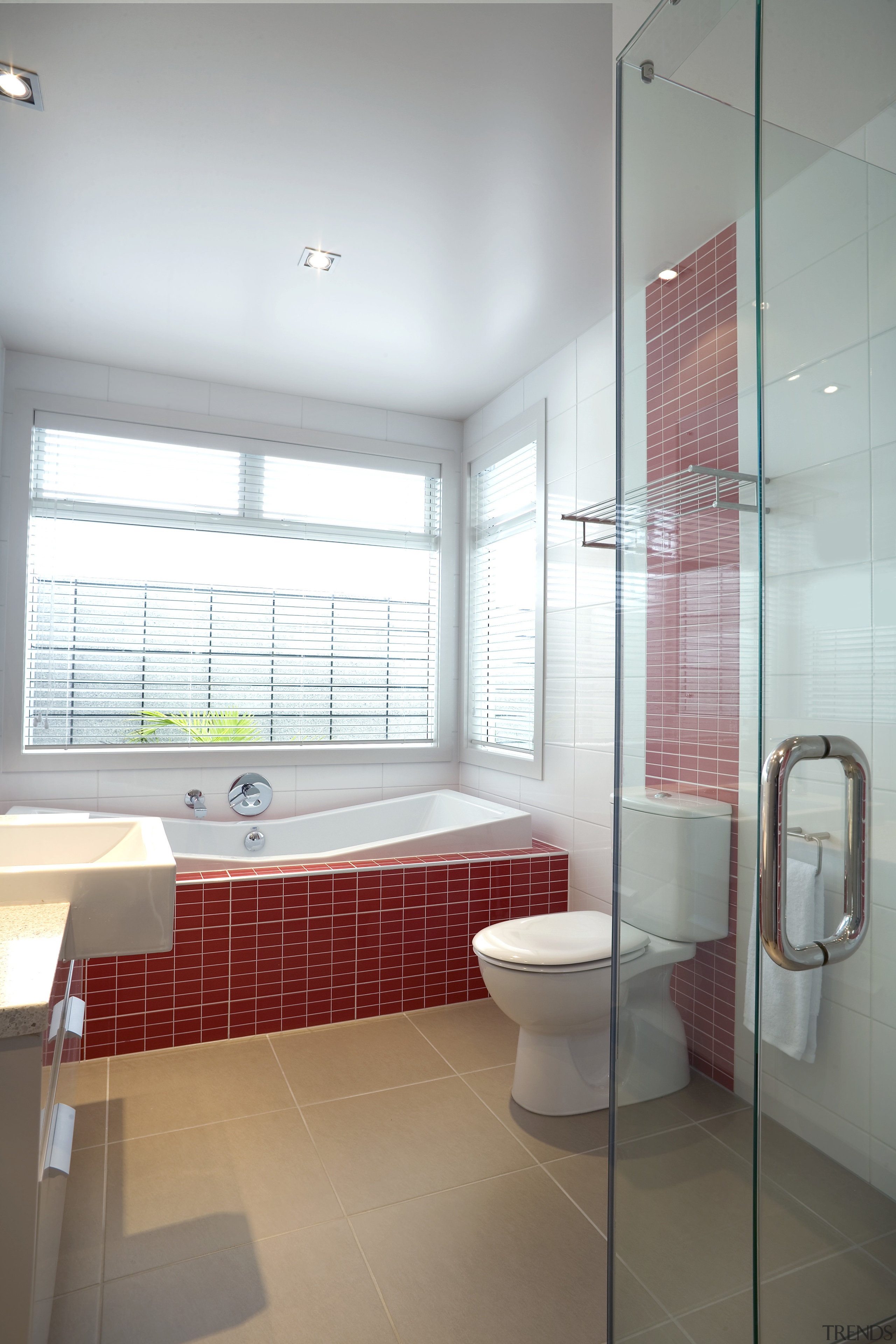 German design sensiblities are well represented in the architecture, bathroom, ceiling, daylighting, floor, flooring, home, interior design, real estate, room, tile, window, white, gray