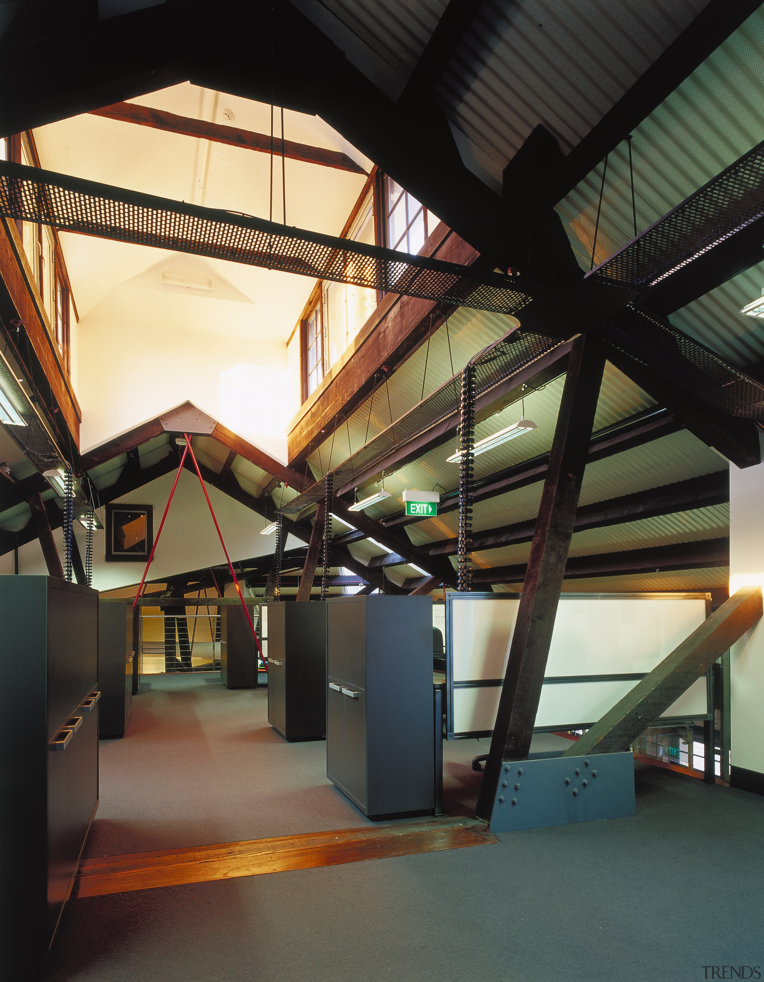 A view of the beams in the ceiling. architecture, daylighting, structure, tourist attraction, black