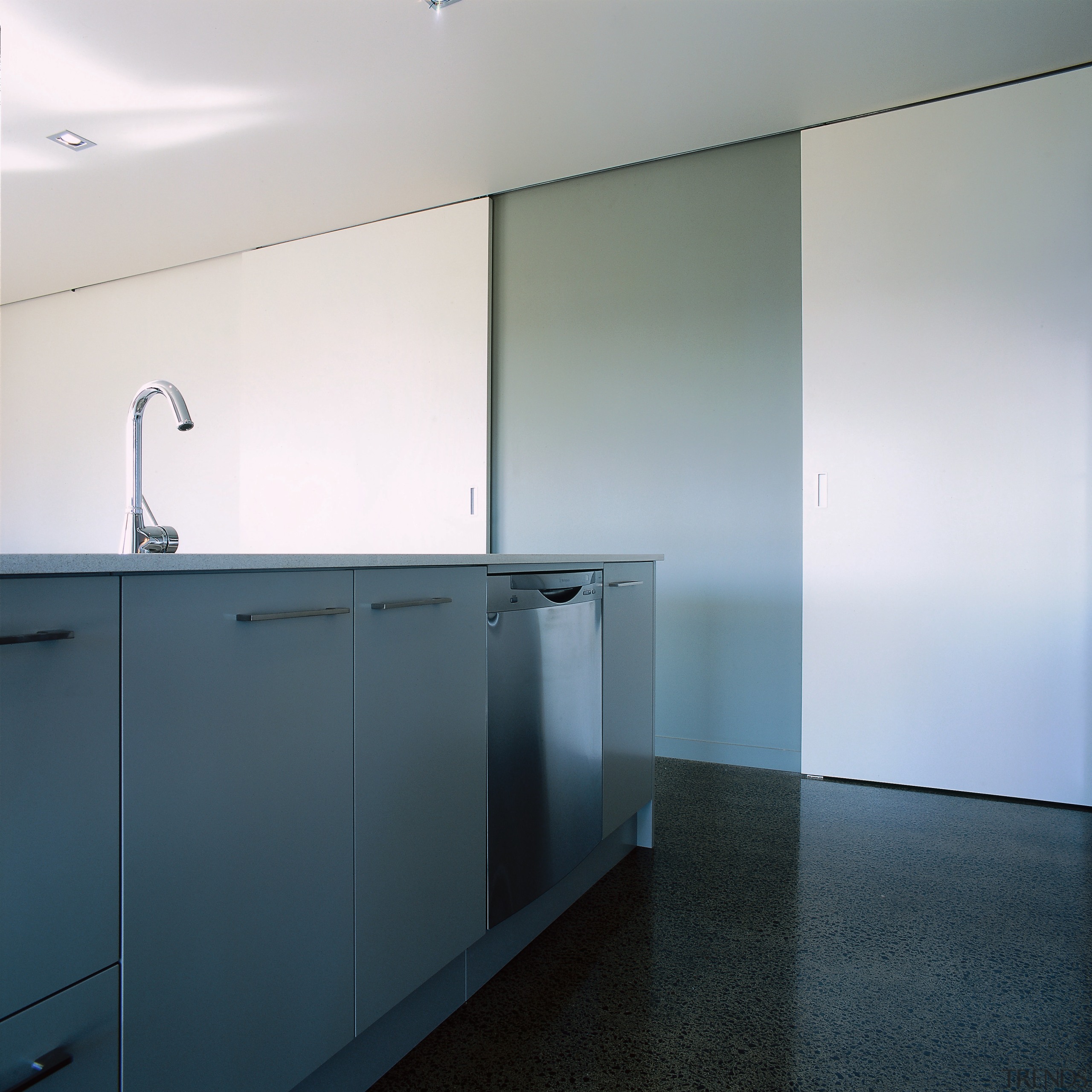 View of the cabinetry &amp; westinghouse appliance architecture, daylighting, glass, interior design, lighting, product design, wall, gray, white