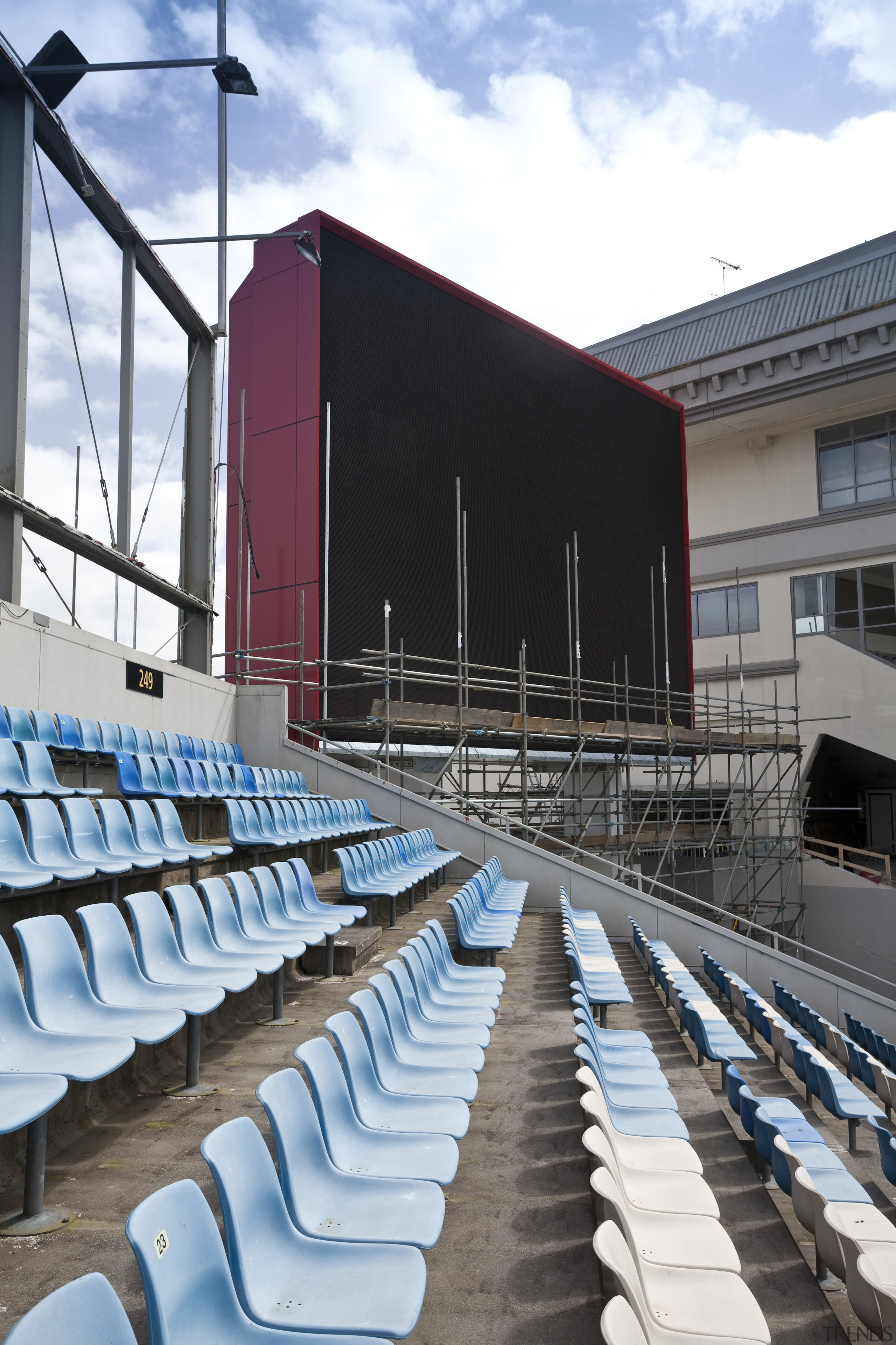 View of the stands at Eden Park which architecture, building, sport venue, structure, white, black