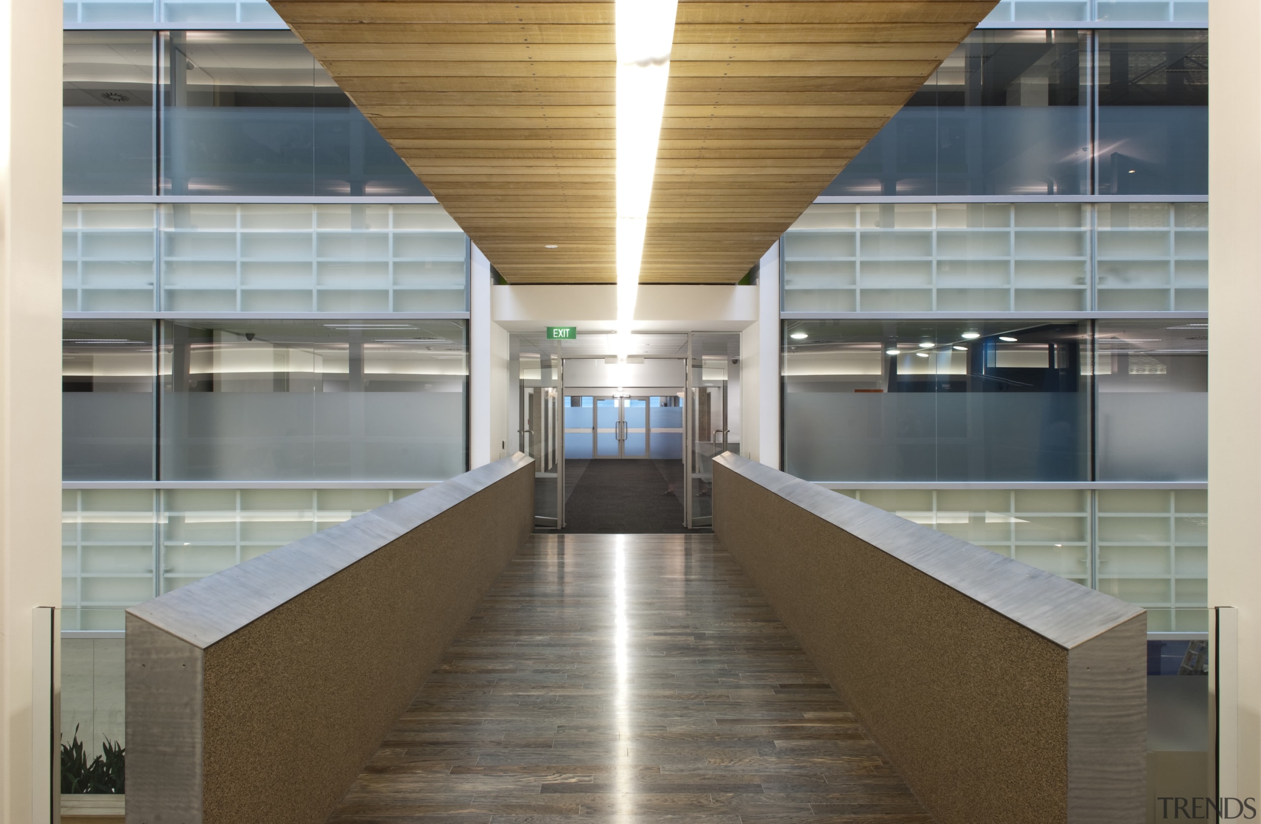 View of the interior of the Vogel Center architecture, daylighting, gray, brown