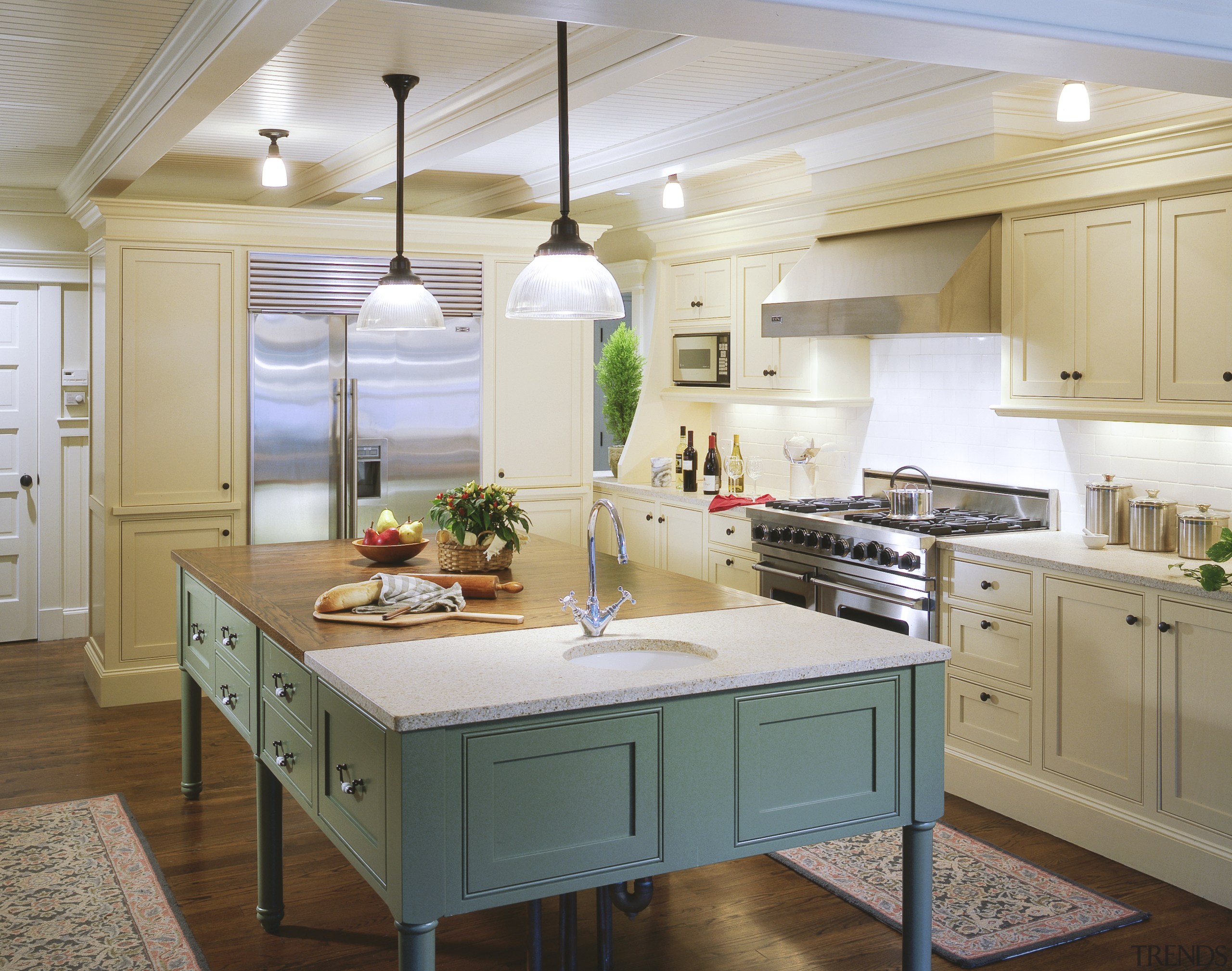 View of the kitchen, oak floors, white cabinetry, cabinetry, countertop, cuisine classique, interior design, kitchen, room, gray