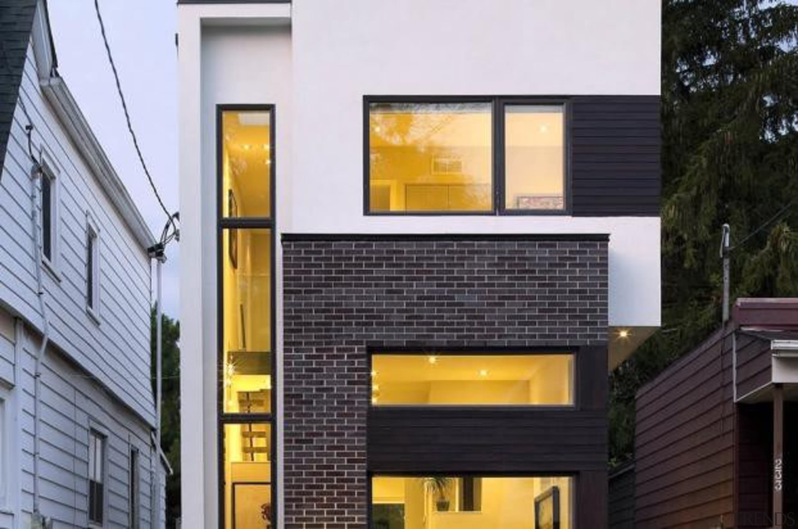 Linear House, Toronto, CanadaGreen Dot Architects - World architecture, building, elevation, facade, home, house, property, real estate, siding, window, black, white