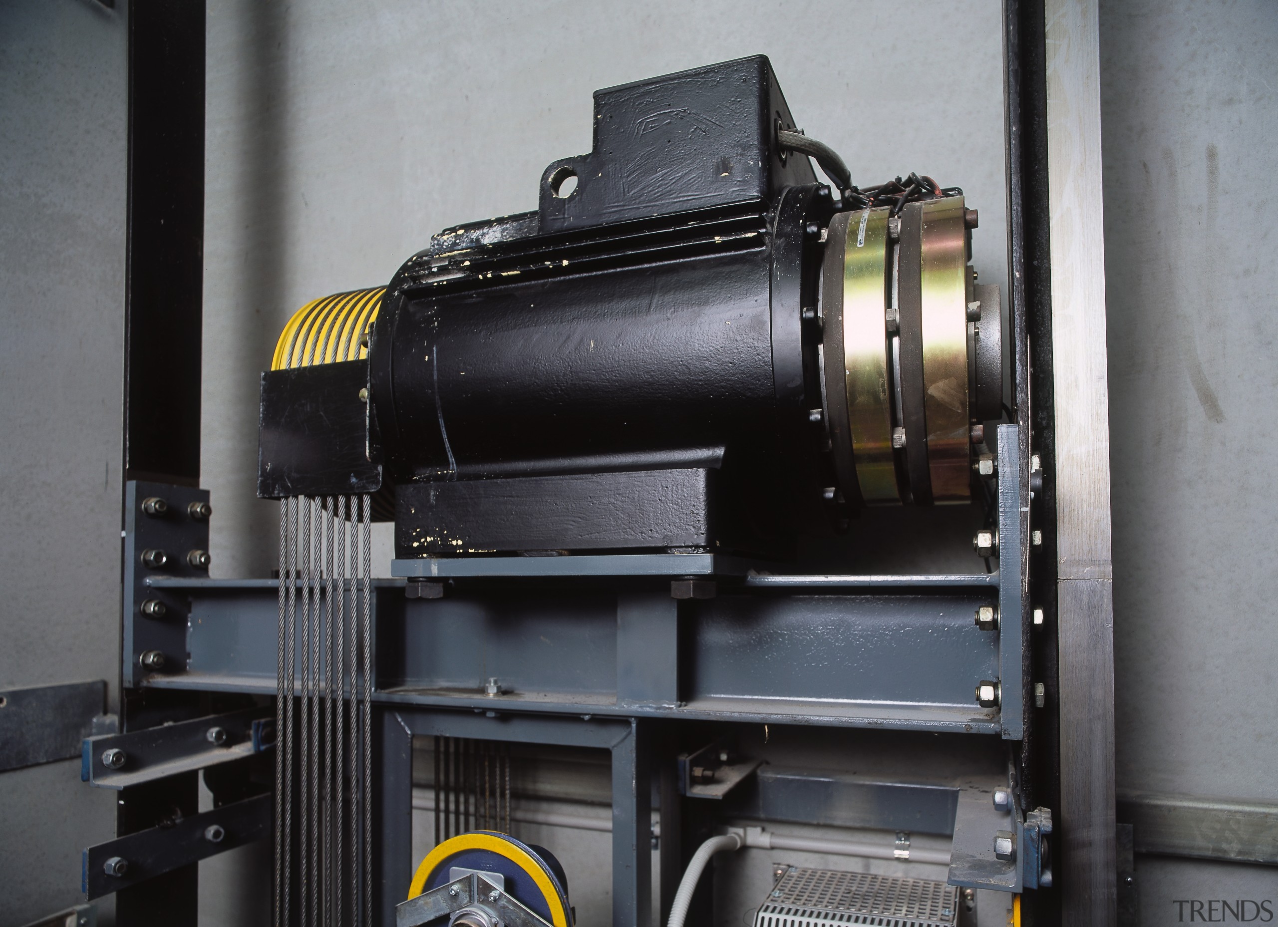 A view of the motor. - A view hardware, machine, machine tool, product, gray, black