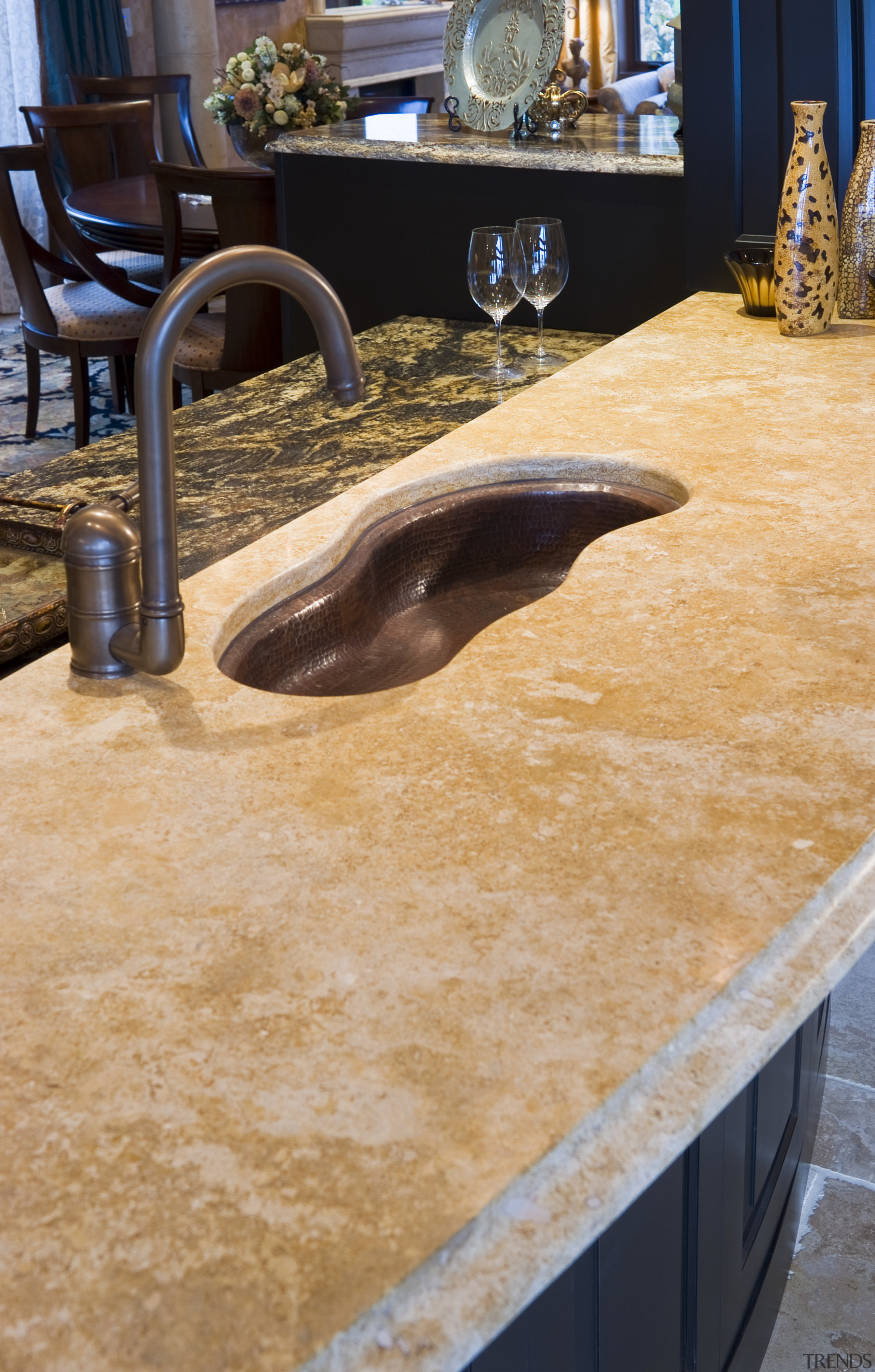 Image of stone countertop created by Fine Line concrete, countertop, floor, flooring, granite, material, table, orange