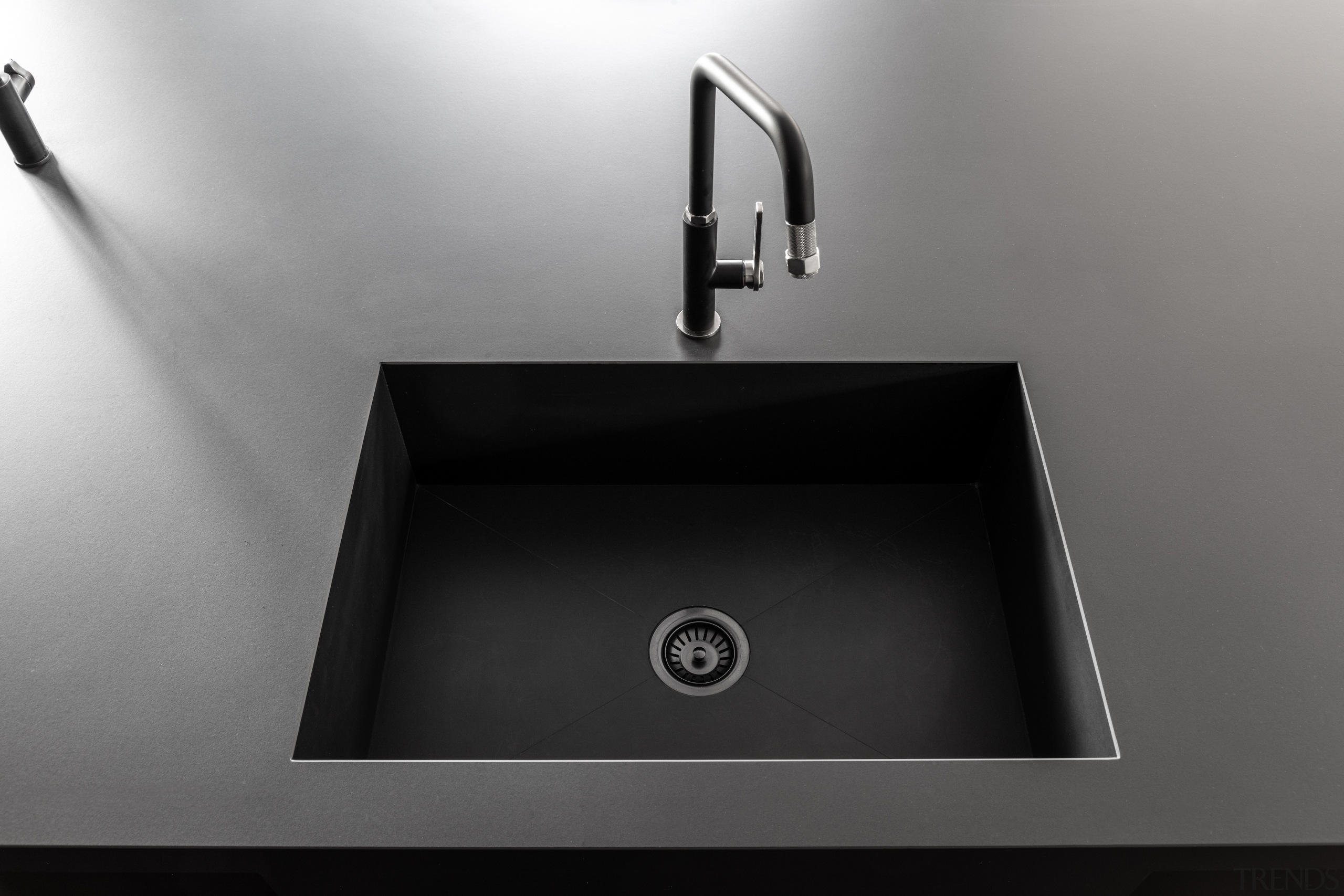 The flush sink contributes to the modern vibe. 