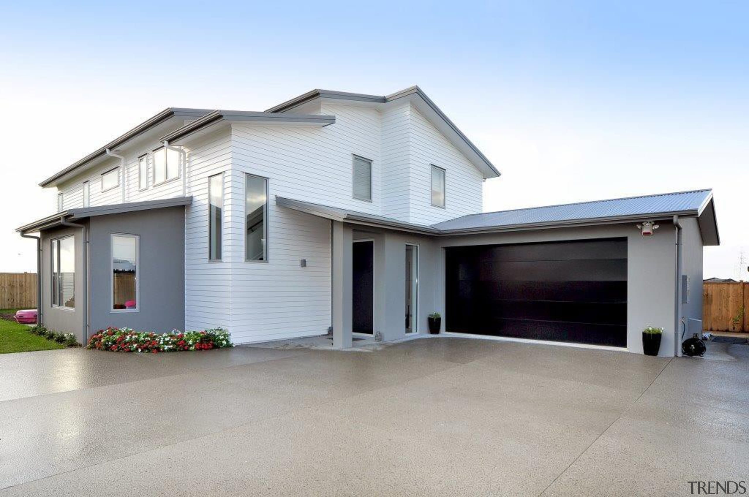 Contemporary 2 story home from Frame Homes - building, elevation, facade, home, house, property, real estate, residential area, siding, gray, white