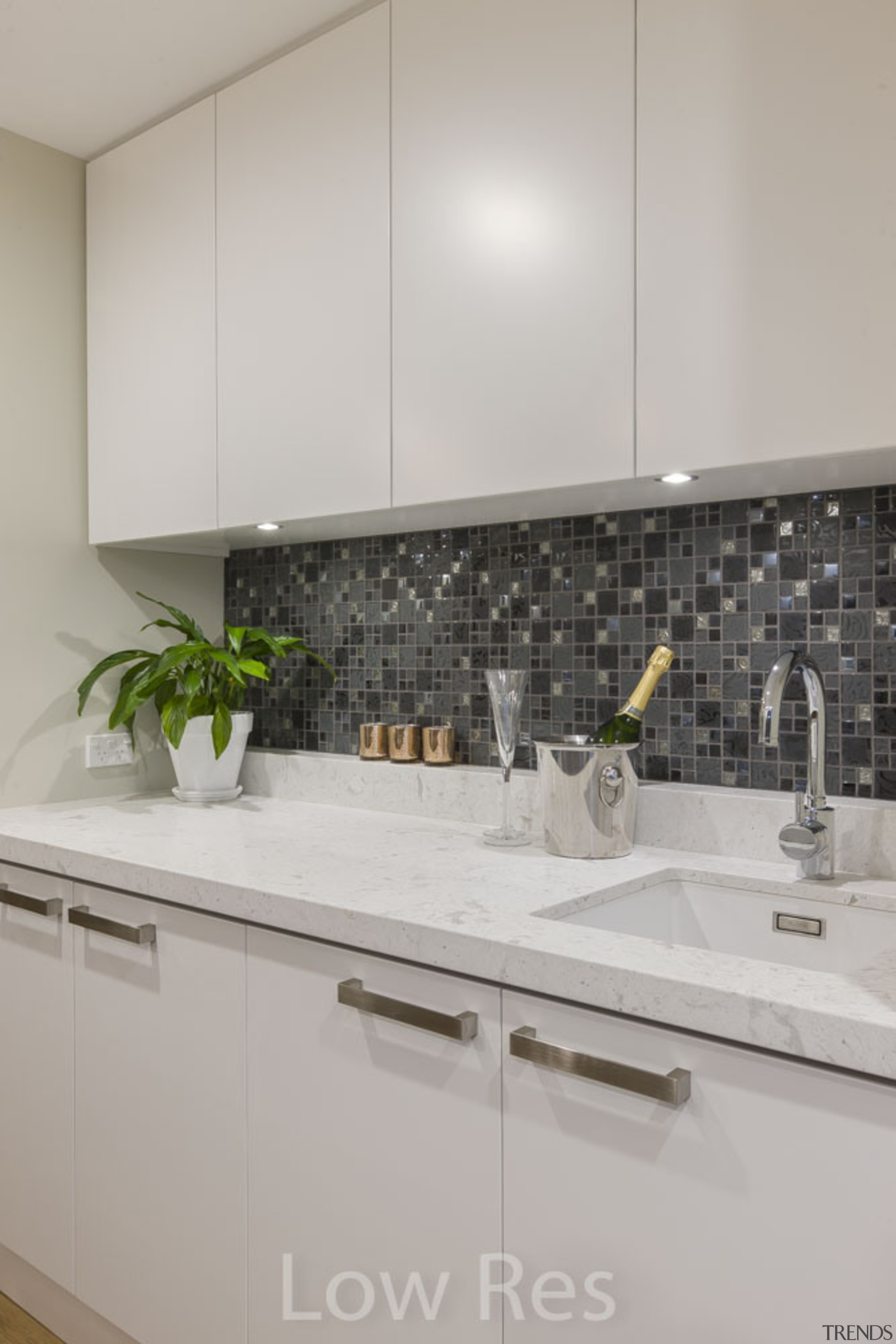 St Heliers III - countertop | granite | countertop, granite, interior design, kitchen, room, sink, tap, tile, under cabinet lighting, gray