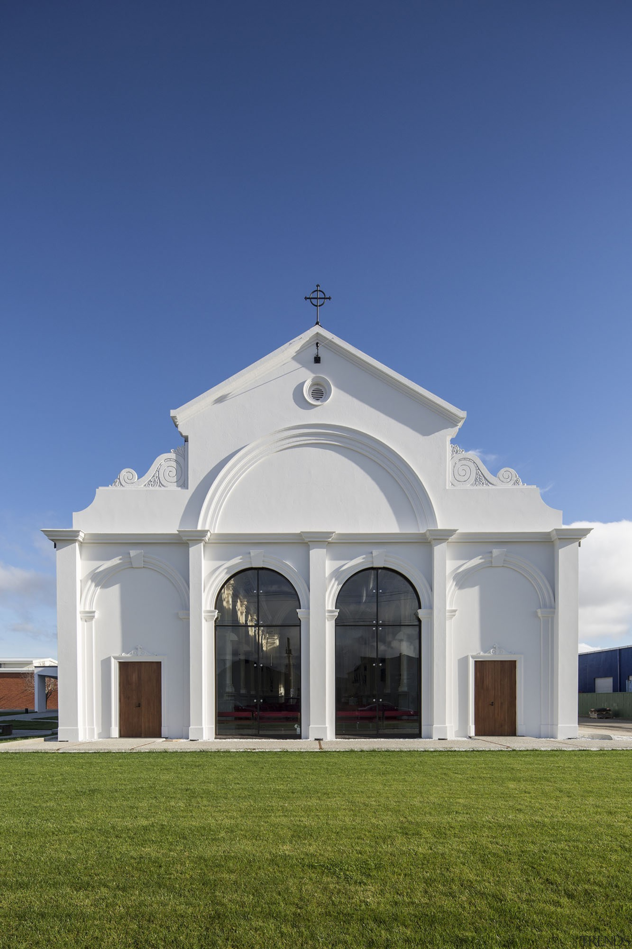 St Patrick's Basilica - McCoy and Wixon - arch, architecture, building, chapel, church, daytime, elevation, estate, facade, home, house, place of worship, real estate, sky, window, blue