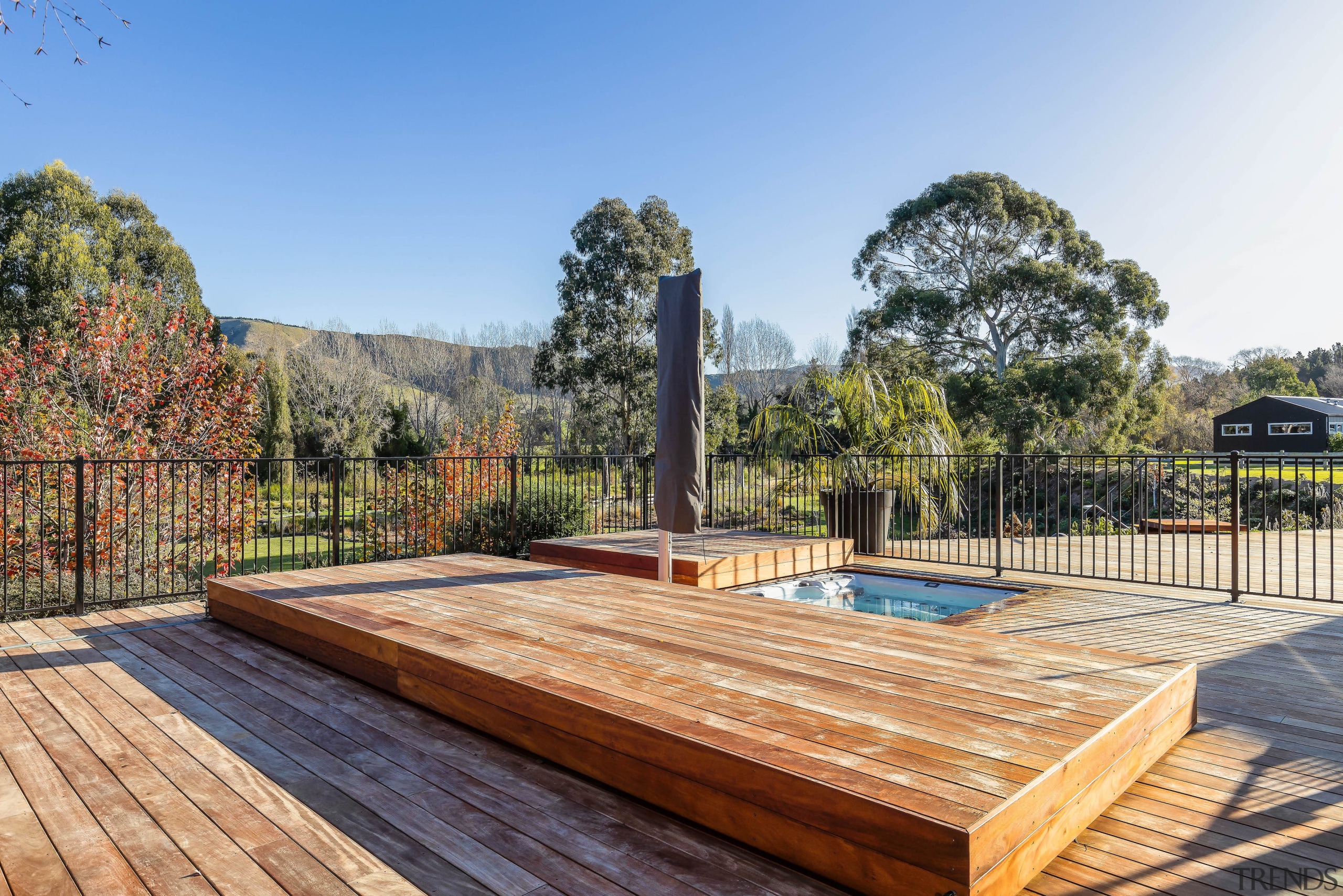 A swim spa is imbedded in the sprawling 