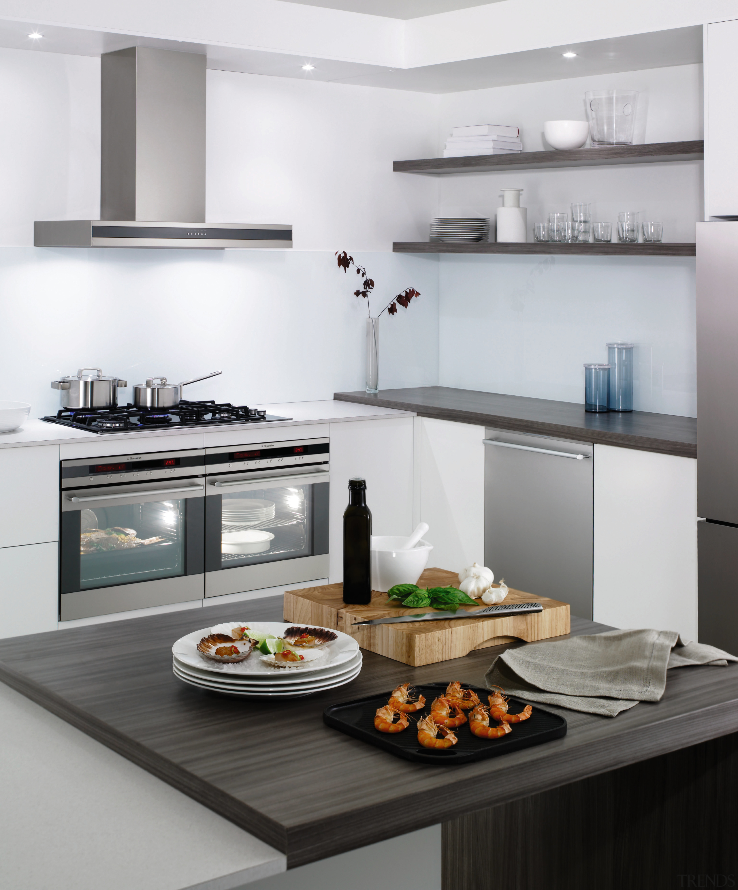 A closeup View of the electrolux oven and countertop, cuisine classique, home appliance, interior design, kitchen, kitchen appliance, kitchen stove, small appliance, gray, white