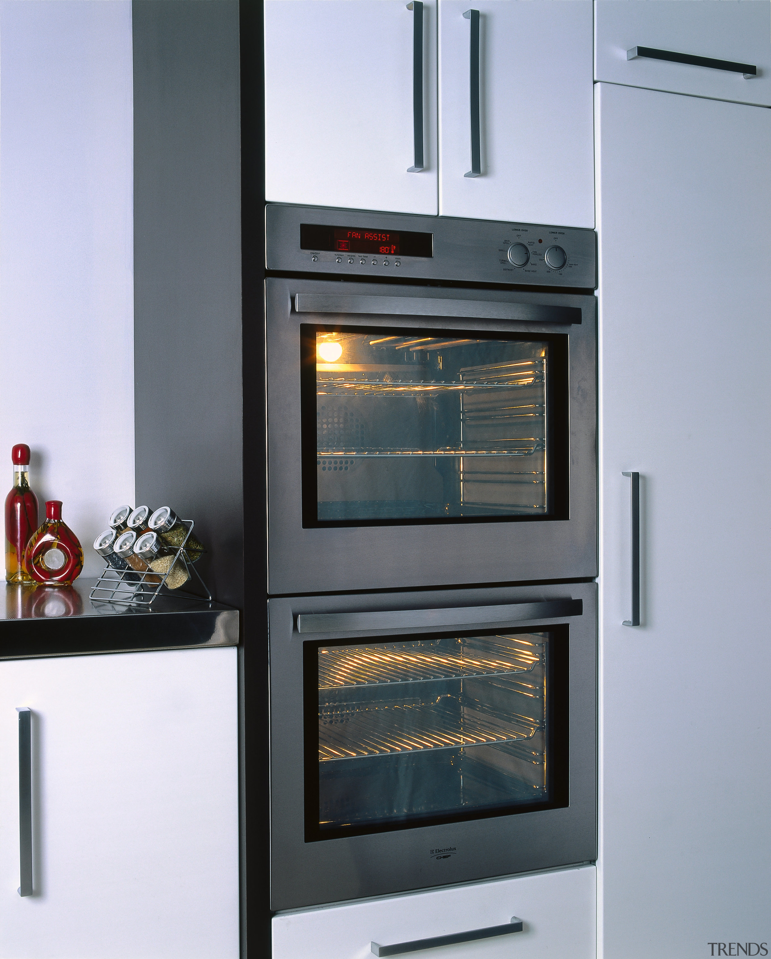Close view of these wall oven kitchen appliances. home appliance, kitchen appliance, oven, gray