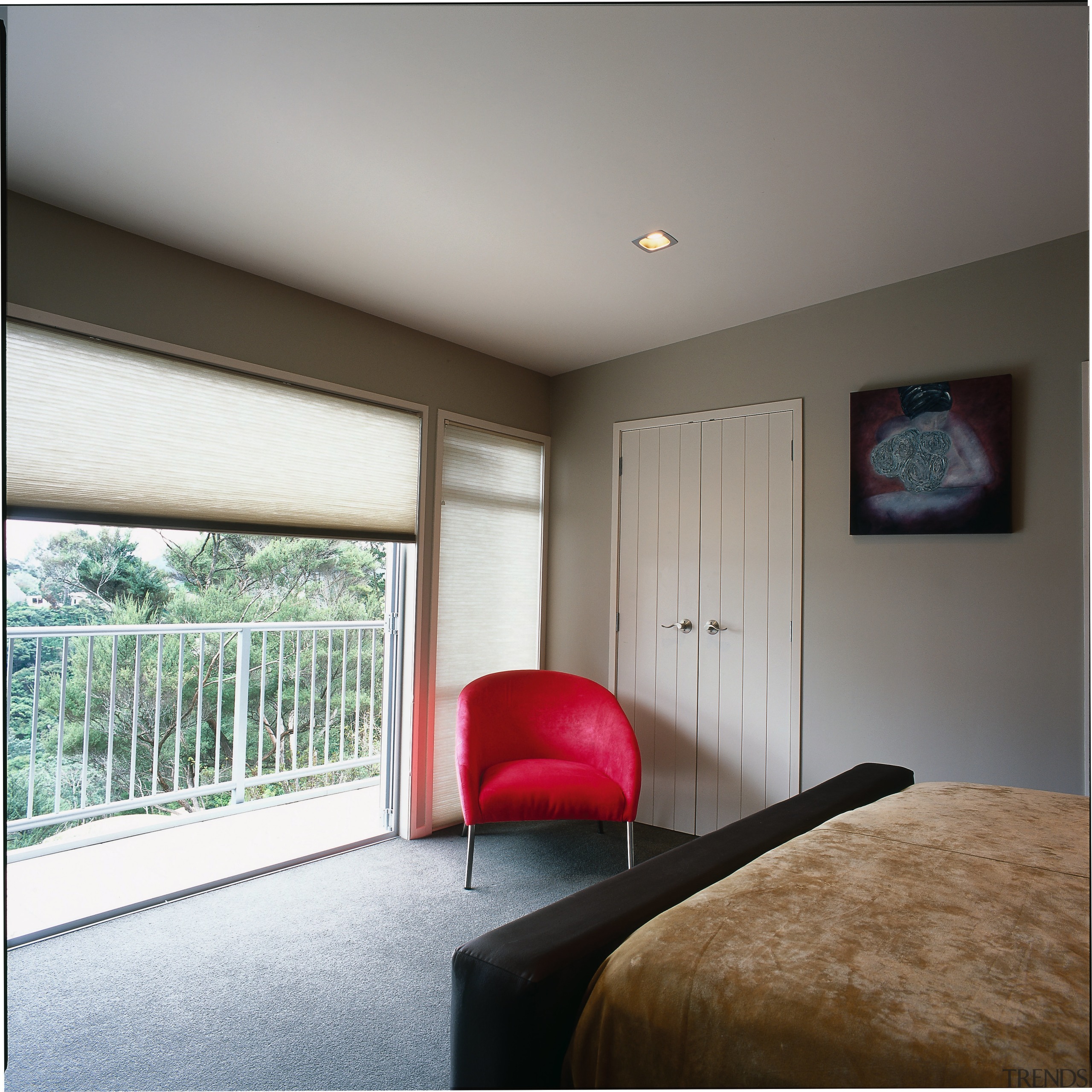 View of the bedroom - View of the architecture, ceiling, daylighting, floor, home, house, interior design, real estate, room, wall, window, wood, gray