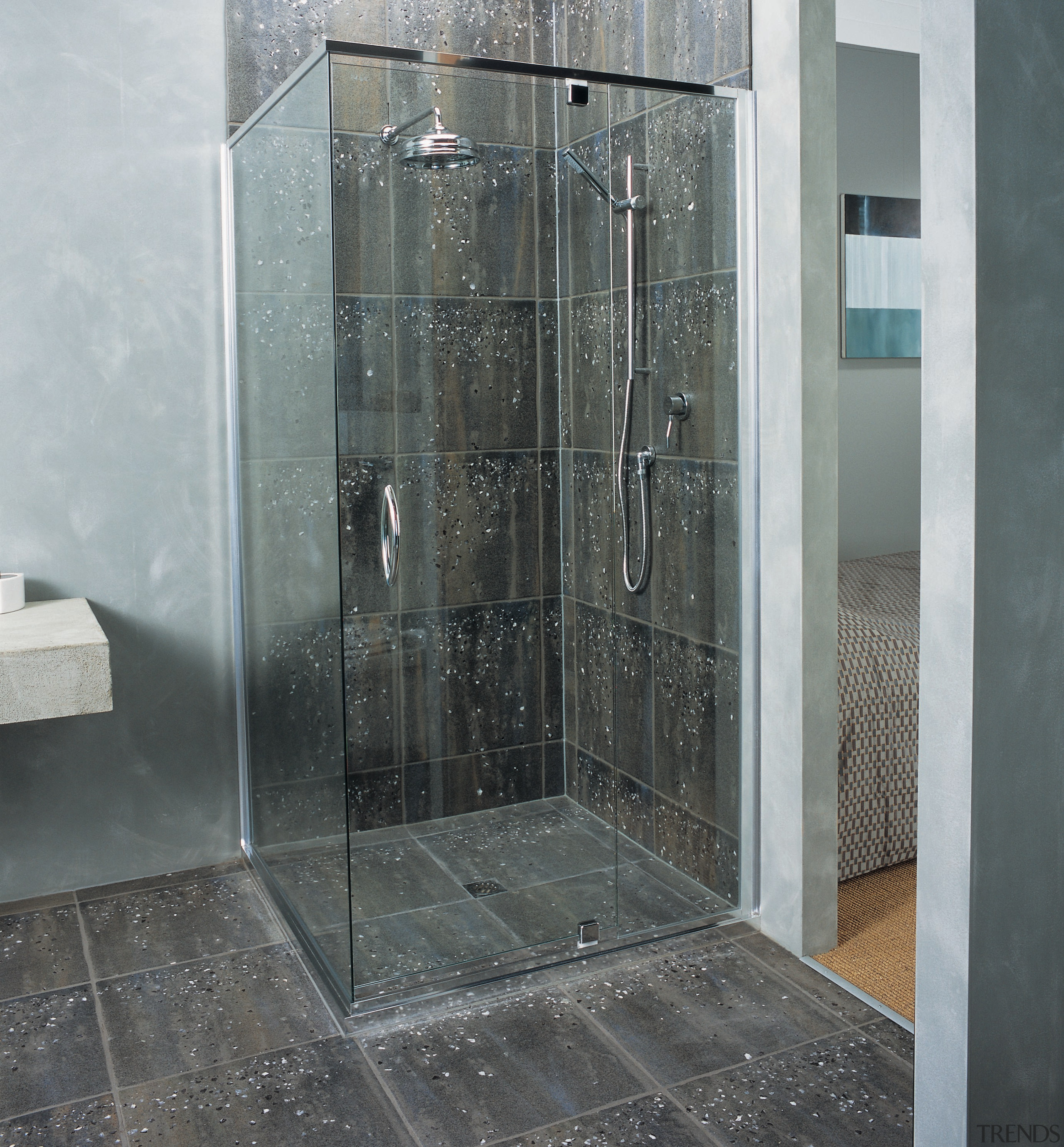 The detail of a shower - The detail glass, plumbing fixture, shower, gray