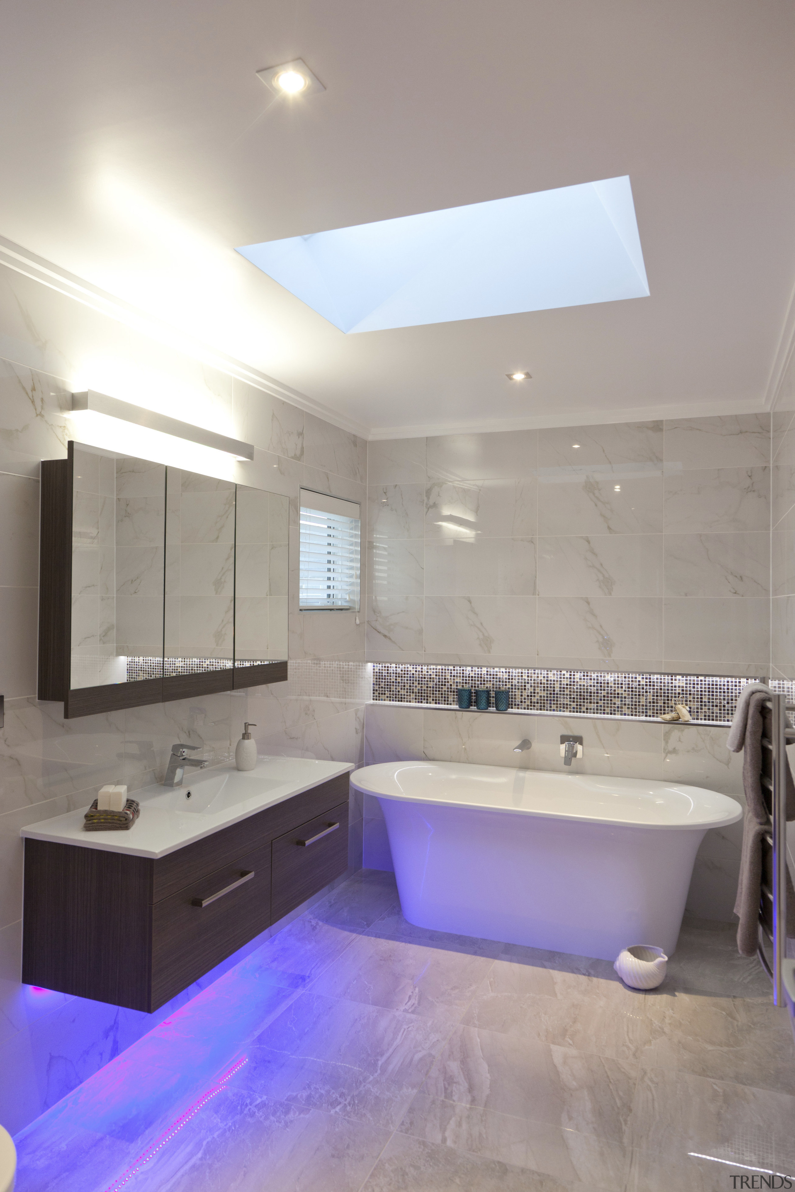 Best of both worlds  Jalcon Homes - architecture, bathroom, ceiling, daylighting, estate, floor, home, interior design, lighting, property, real estate, room, sink, tile, gray