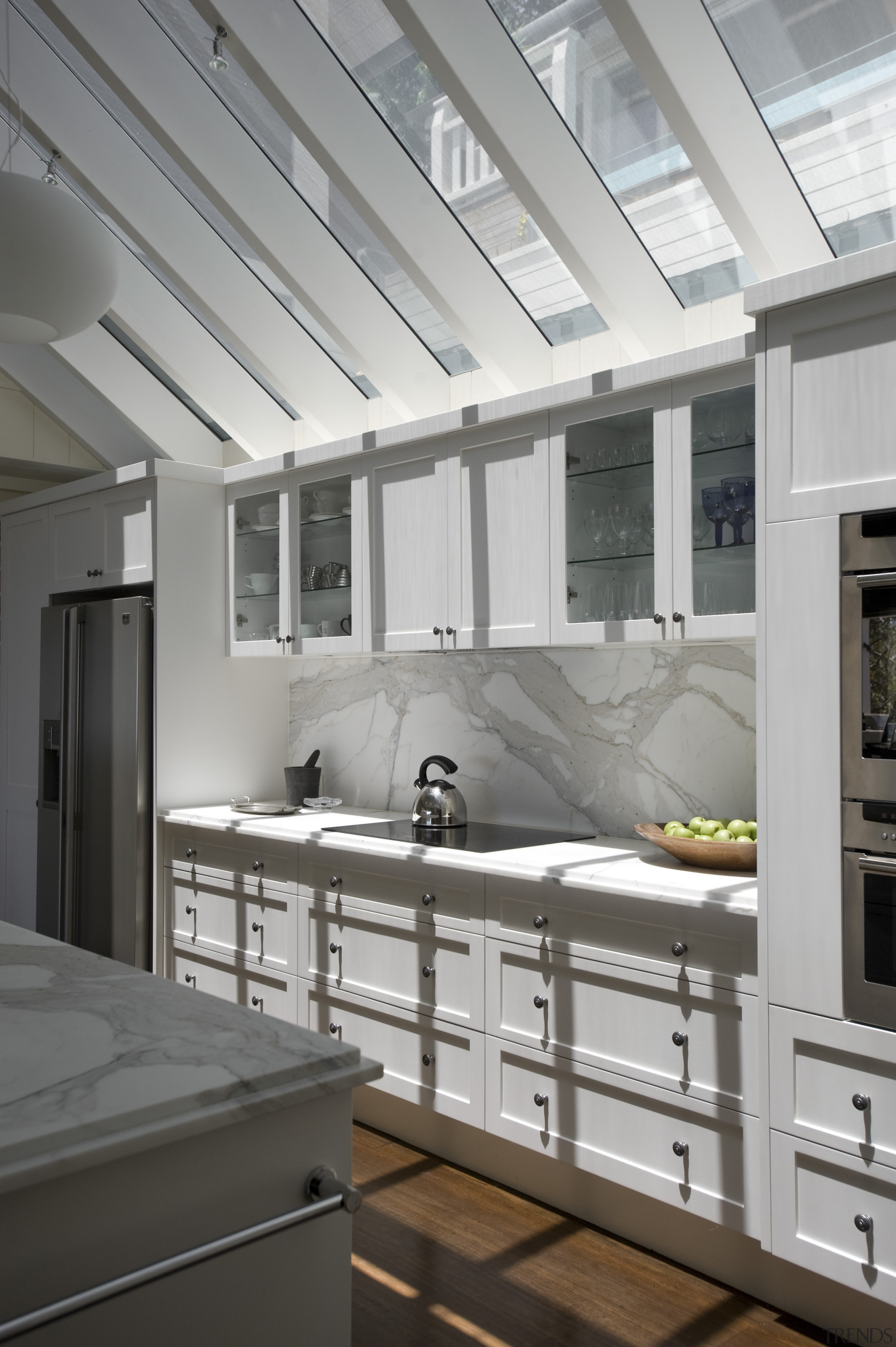 Interior view of a Sydney beach house by ceiling, countertop, daylighting, interior design, kitchen, gray