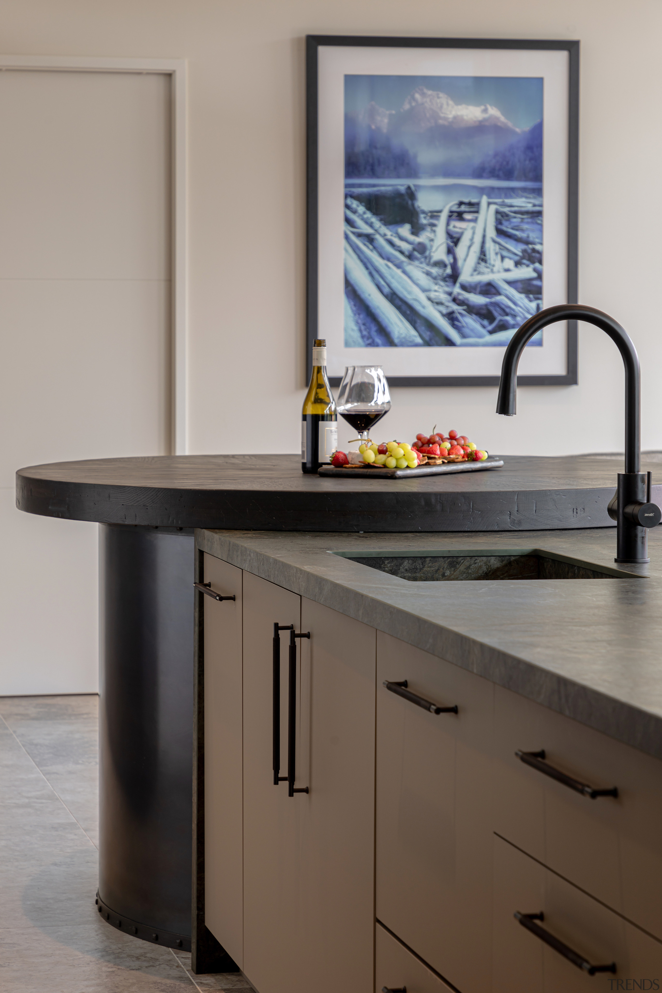 A contemporary mixer sets off the island benchtop 