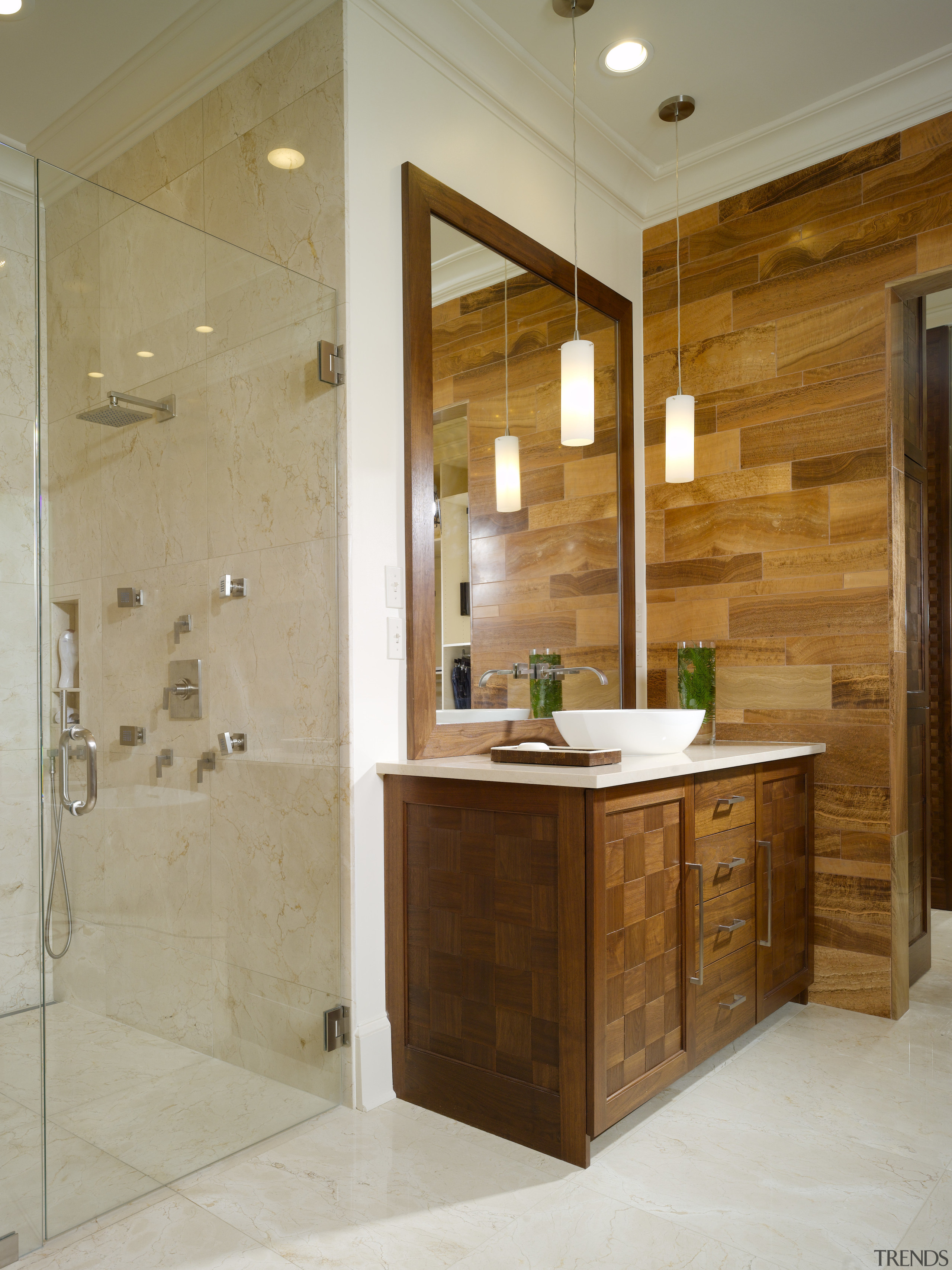 This bathroom has been remodeled by Douglas Weiss bathroom, cabinetry, floor, flooring, interior design, room, tile, wall, brown, gray