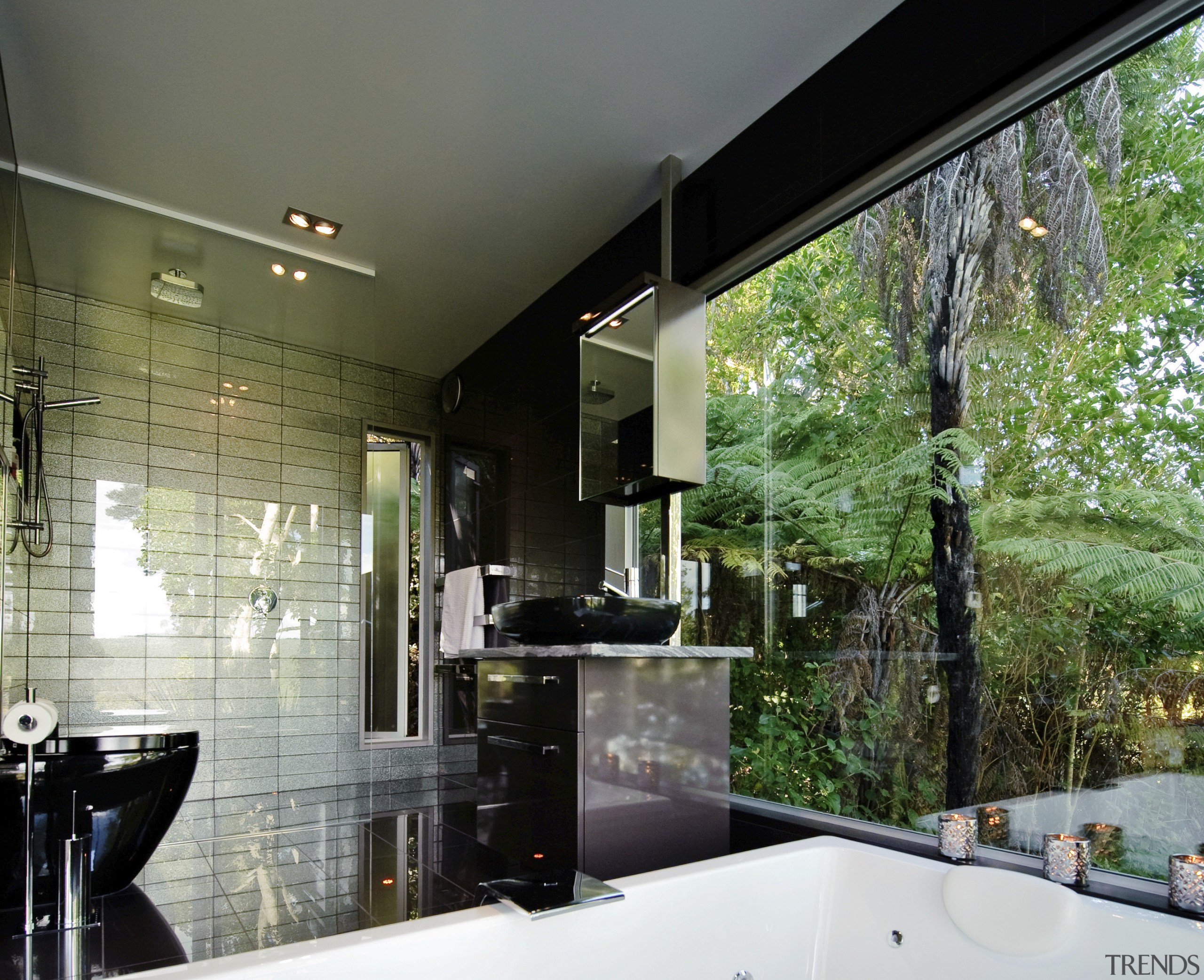 Interior view of a contemporary bathroom - Interior architecture, ceiling, glass, home, house, interior design, real estate, window, gray