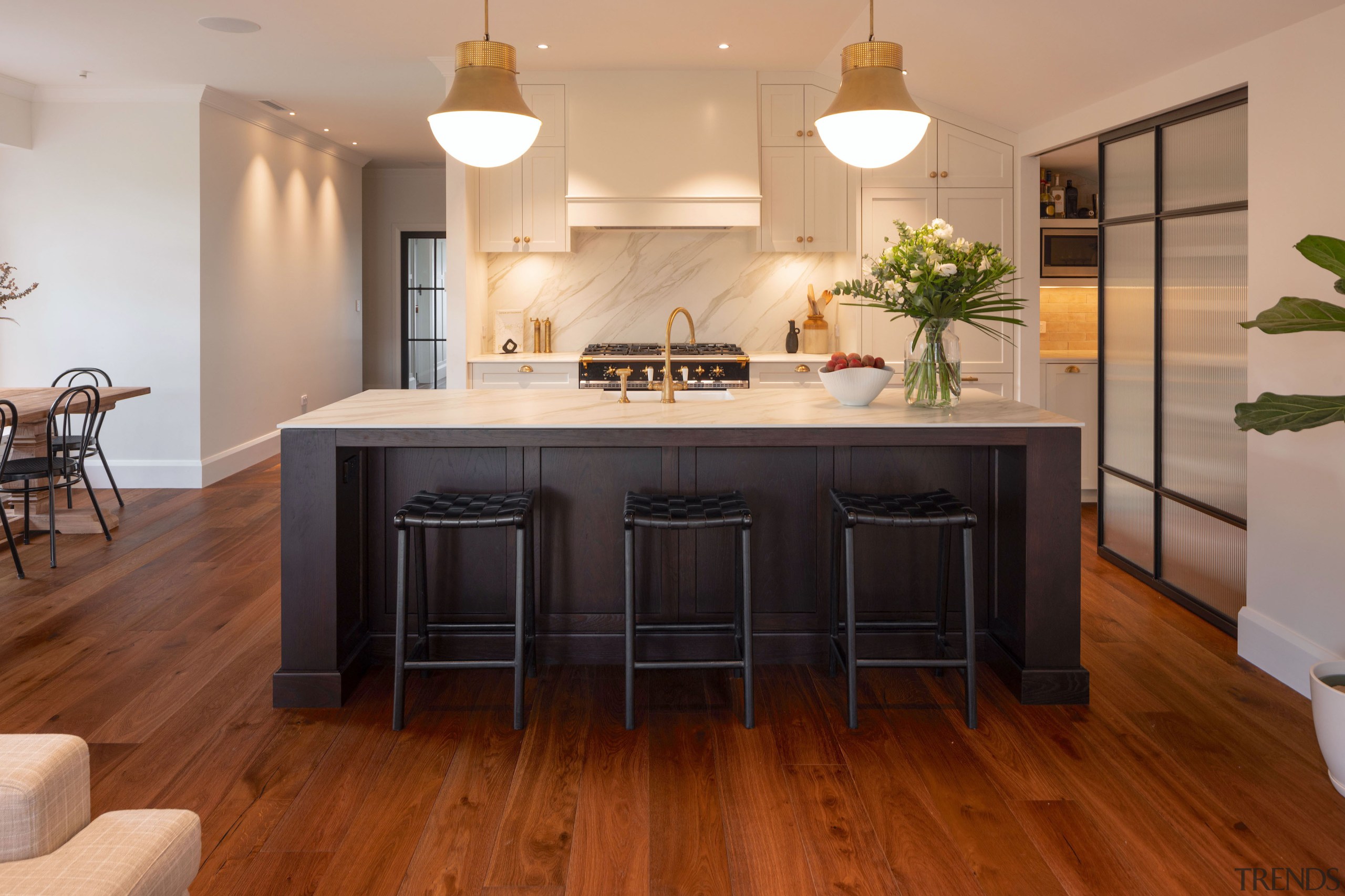 The inviting kitchen viewed from the living space. 