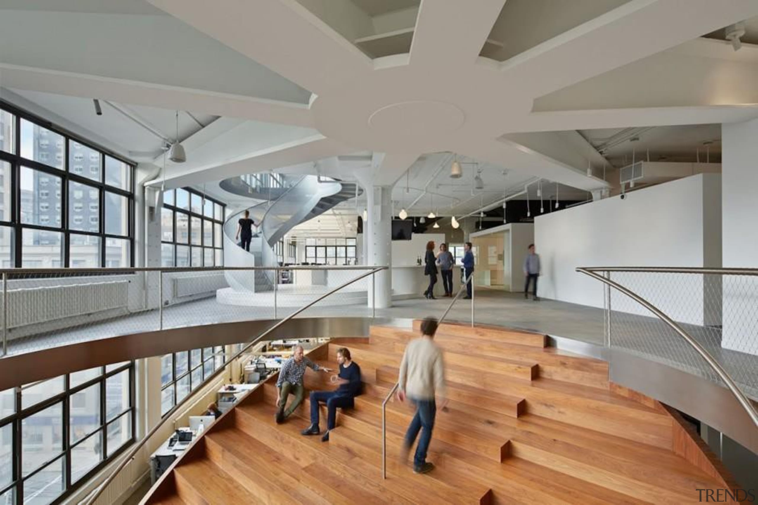 The design for renowned advertising agency Wieden+Kennedy moves architecture, ceiling, daylighting, floor, interior design, lobby, tourist attraction, gray