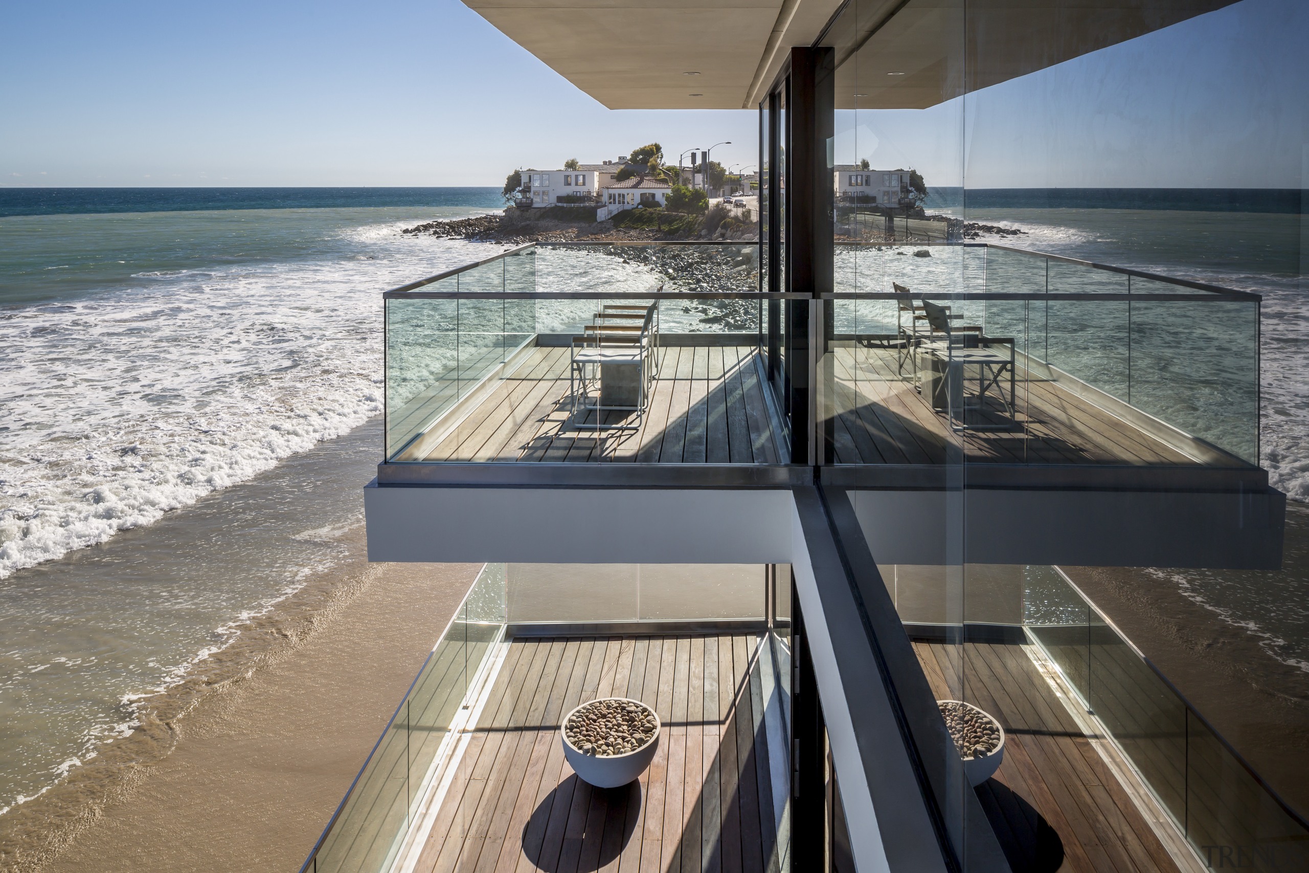 Decks on both levels cantilever about 3m out apartment, architecture, building, condominium, real estate, sea, water, gray