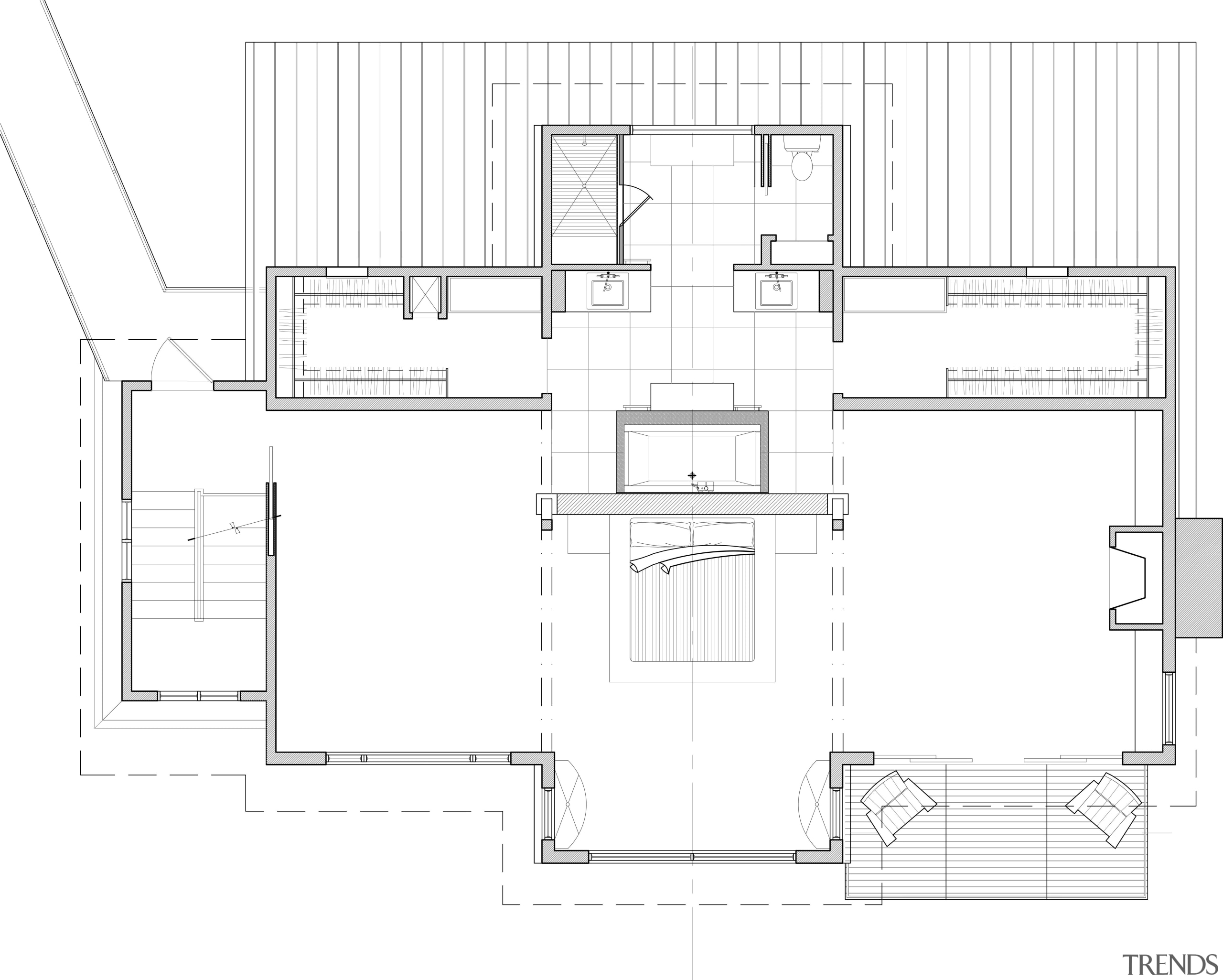 View of a remodeled house with timber ceilings angle, architecture, area, black and white, design, diagram, drawing, elevation, floor plan, line, plan, product, product design, structure, white