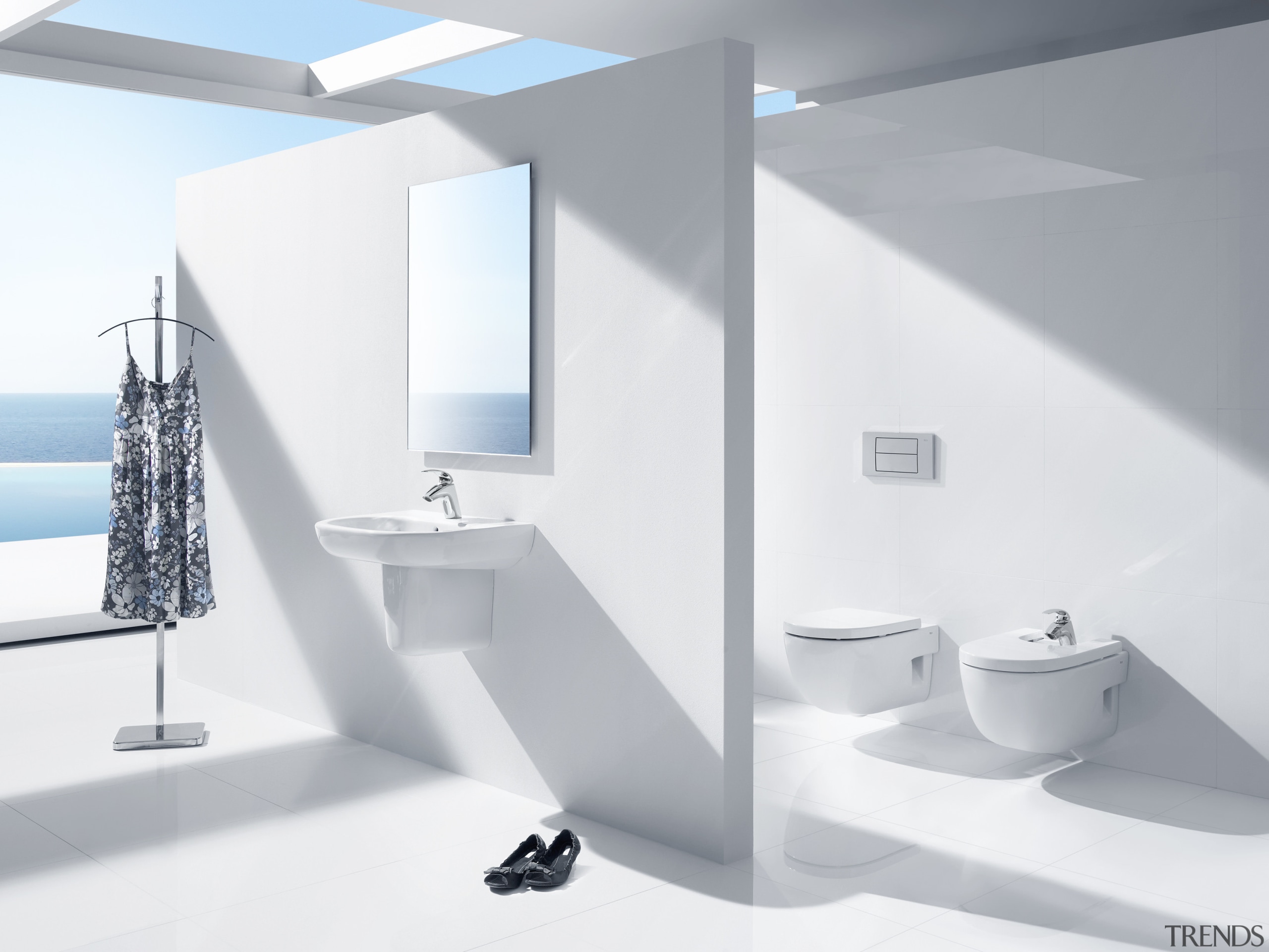 View of contemporary bathrooms. - View of contemporary angle, bathroom, bathroom accessory, bathroom sink, bidet, interior design, plumbing fixture, product, product design, sink, tap, toilet seat, white