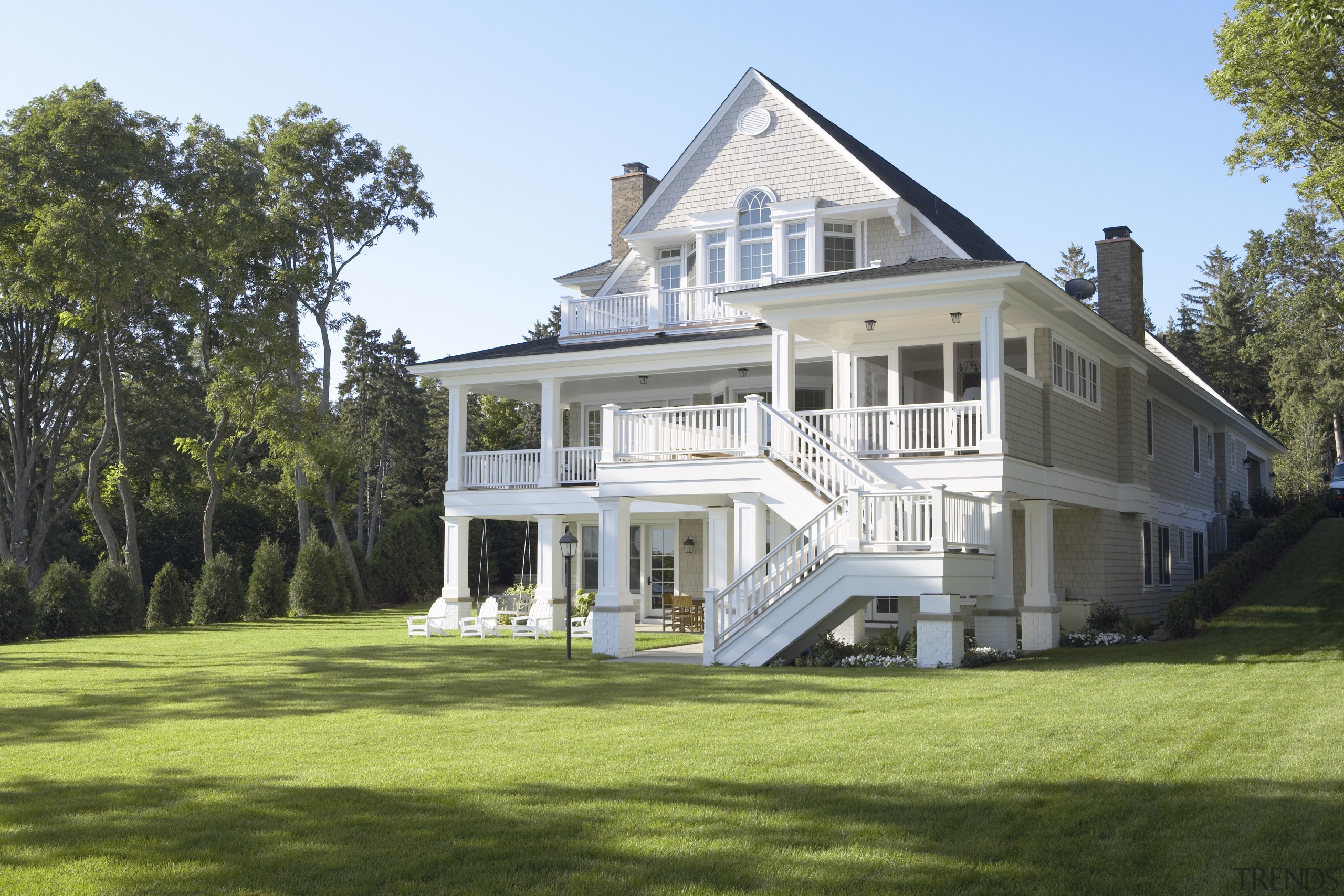 This East Coast shingle-style house, built by Erotas building, cottage, elevation, estate, facade, farmhouse, historic house, home, house, manor house, mansion, plantation, property, real estate, villa, brown