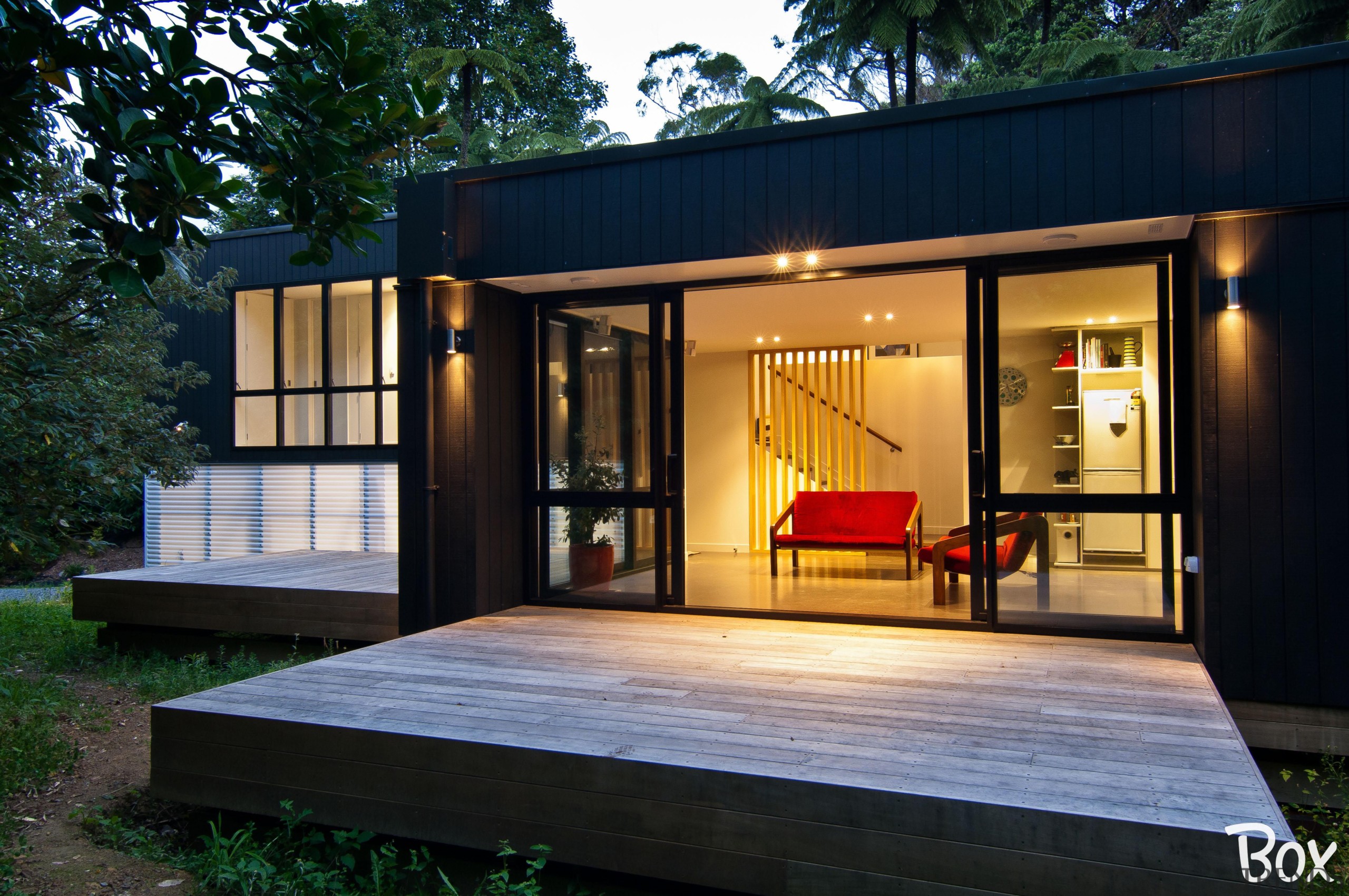 Living &amp; Deck - Living & Deck - architecture, backyard, cottage, facade, home, house, real estate, shed, black