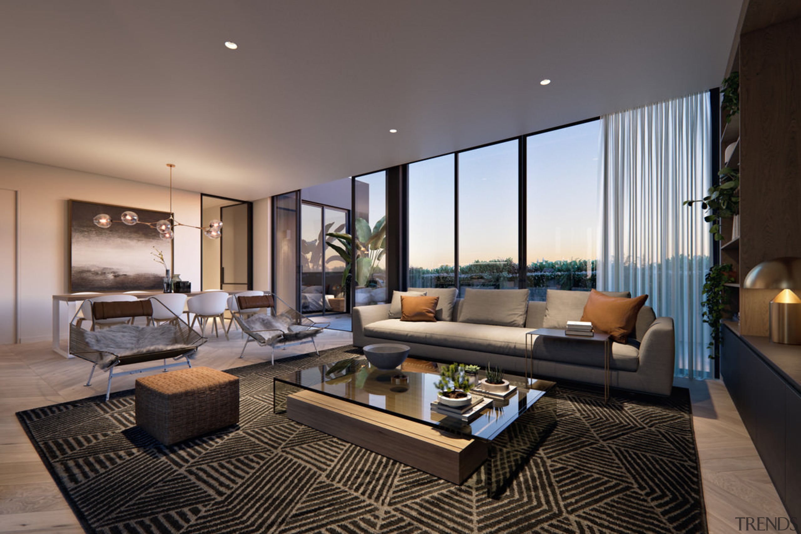 Treehouse at Parkside Walk – MJA Studio - apartment, architecture, house, interior design, living room, penthouse apartment, property, real estate, room, suite, gray, black