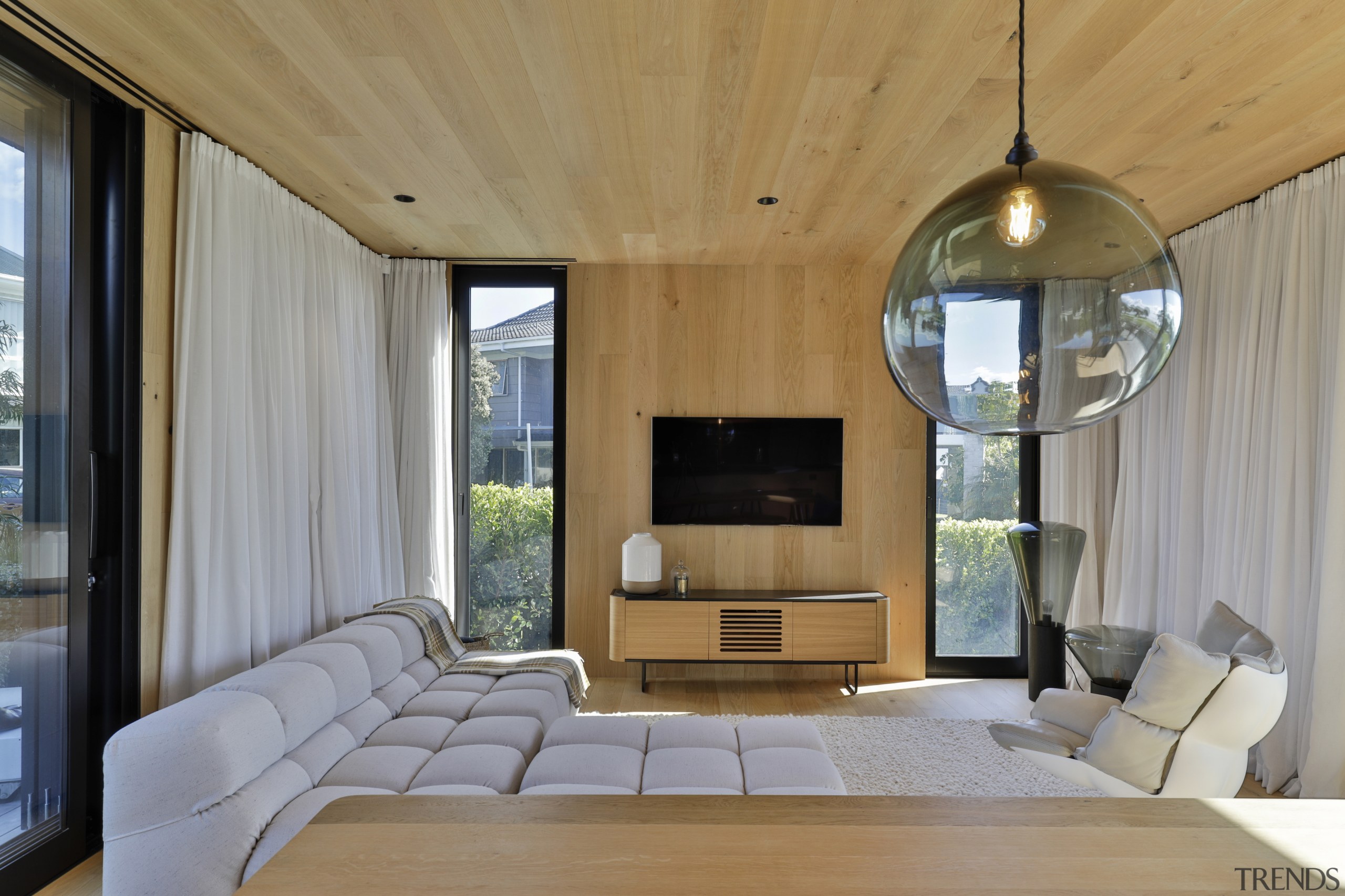 Timber walls, floor and ceiling create a contemporary, 