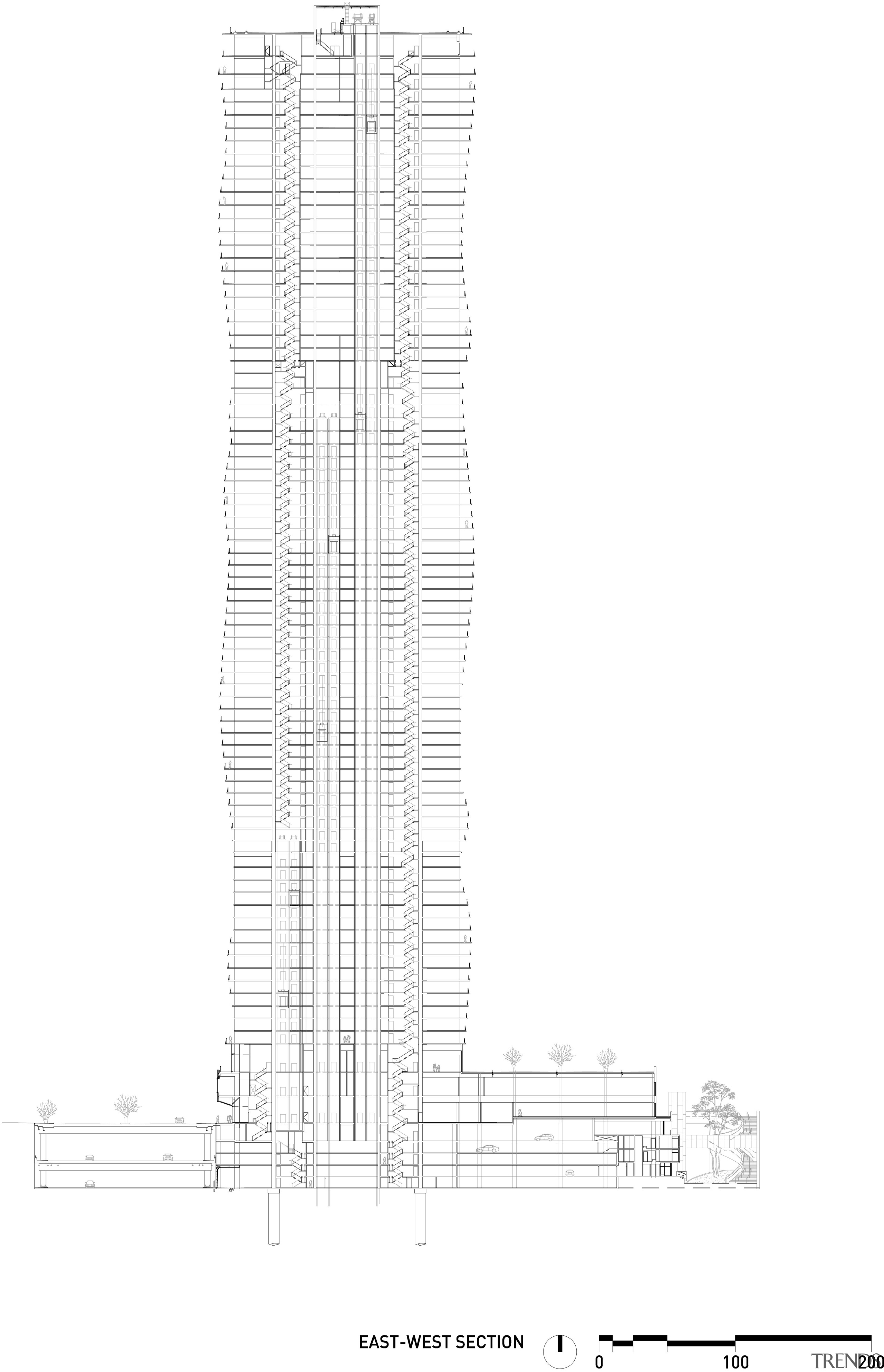 View of architectural drawings of the Aqua Tower architecture, building, design, line, pattern, product design, skyscraper, structure, white