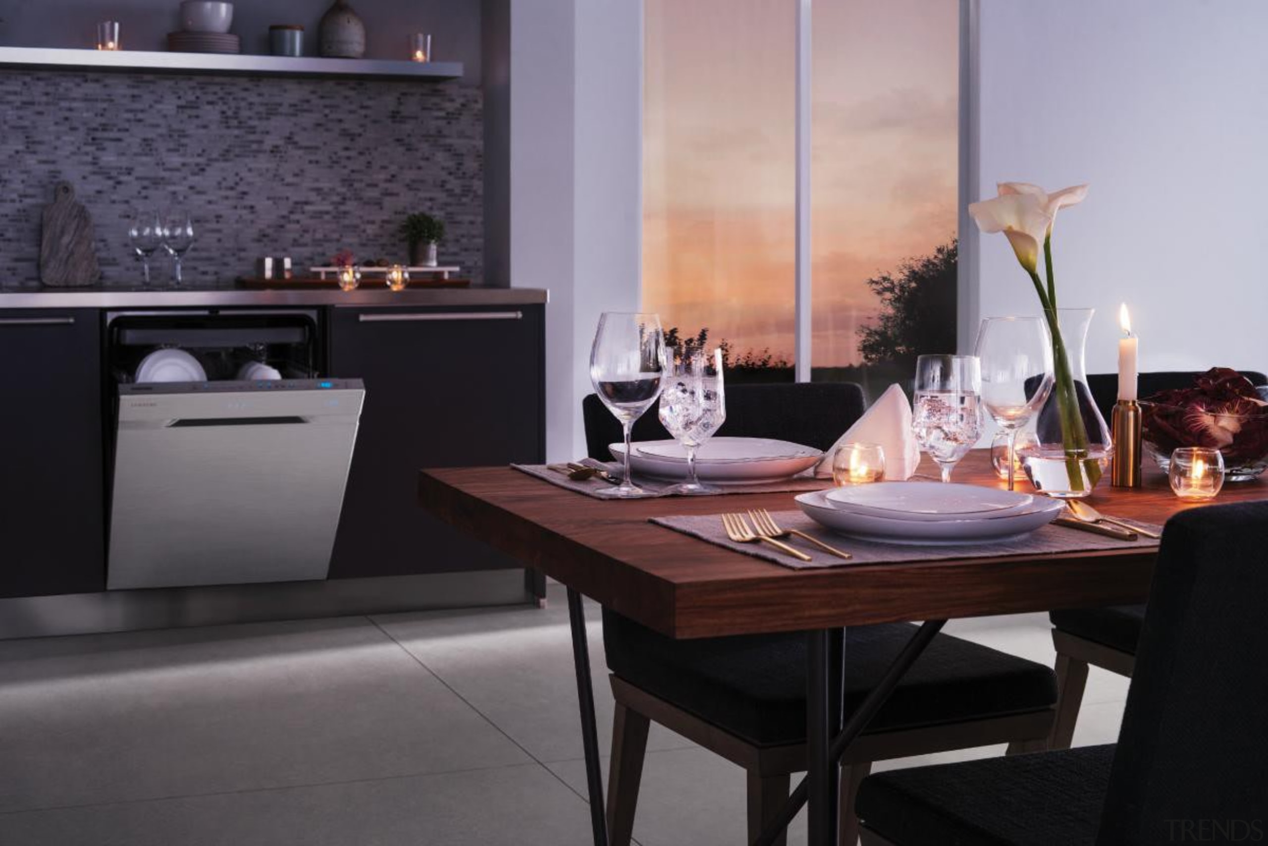 Dishwashers DW60H9970FSRevolutionise dish duty with WaterWall™ Technology. Only furniture, interior design, table, gray, black