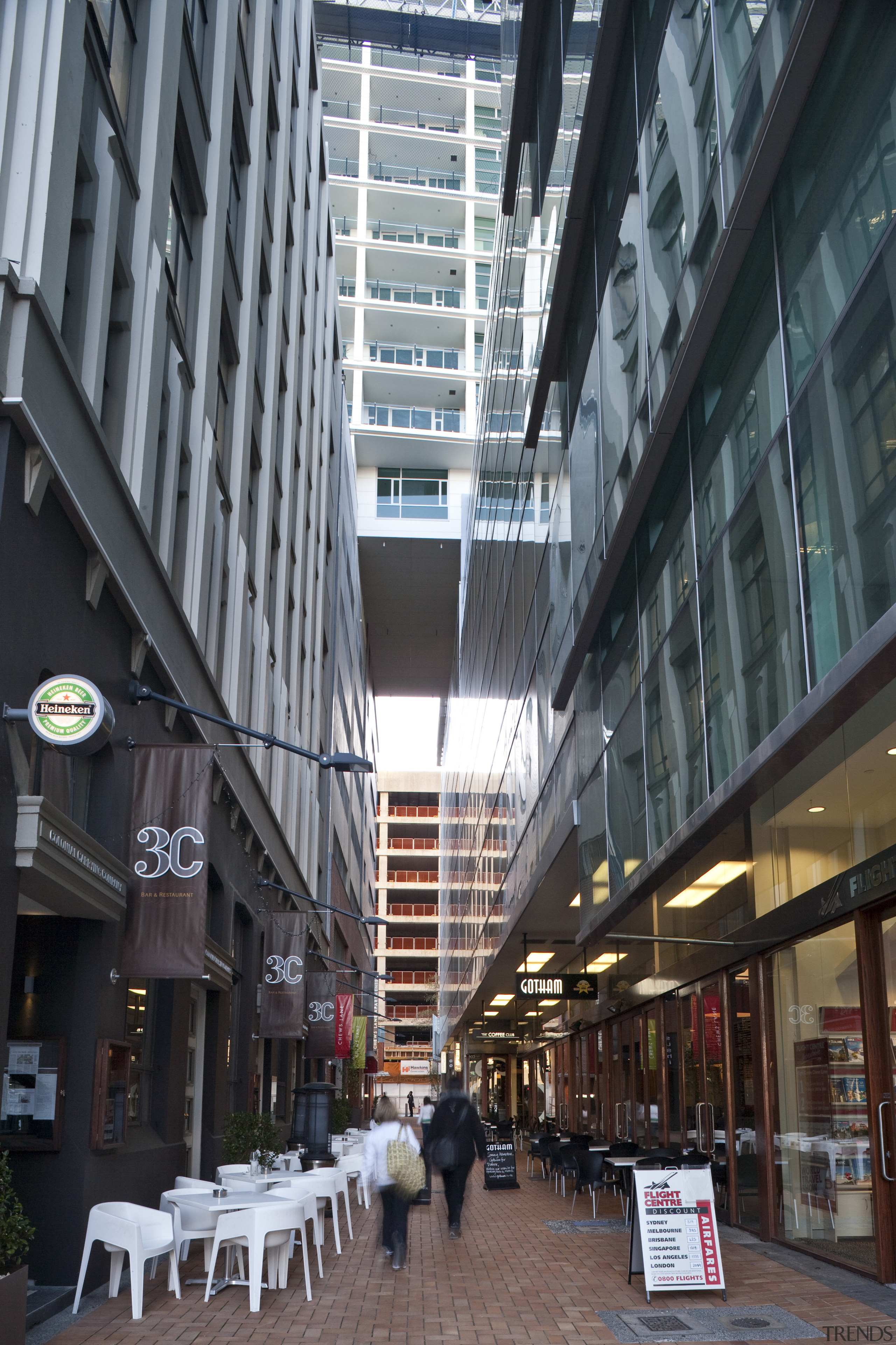 Exterior view of Chews Lane and the Chews building, city, condominium, downtown, facade, metropolis, metropolitan area, mixed use, neighbourhood, shopping mall, skyscraper, street, town, black, gray