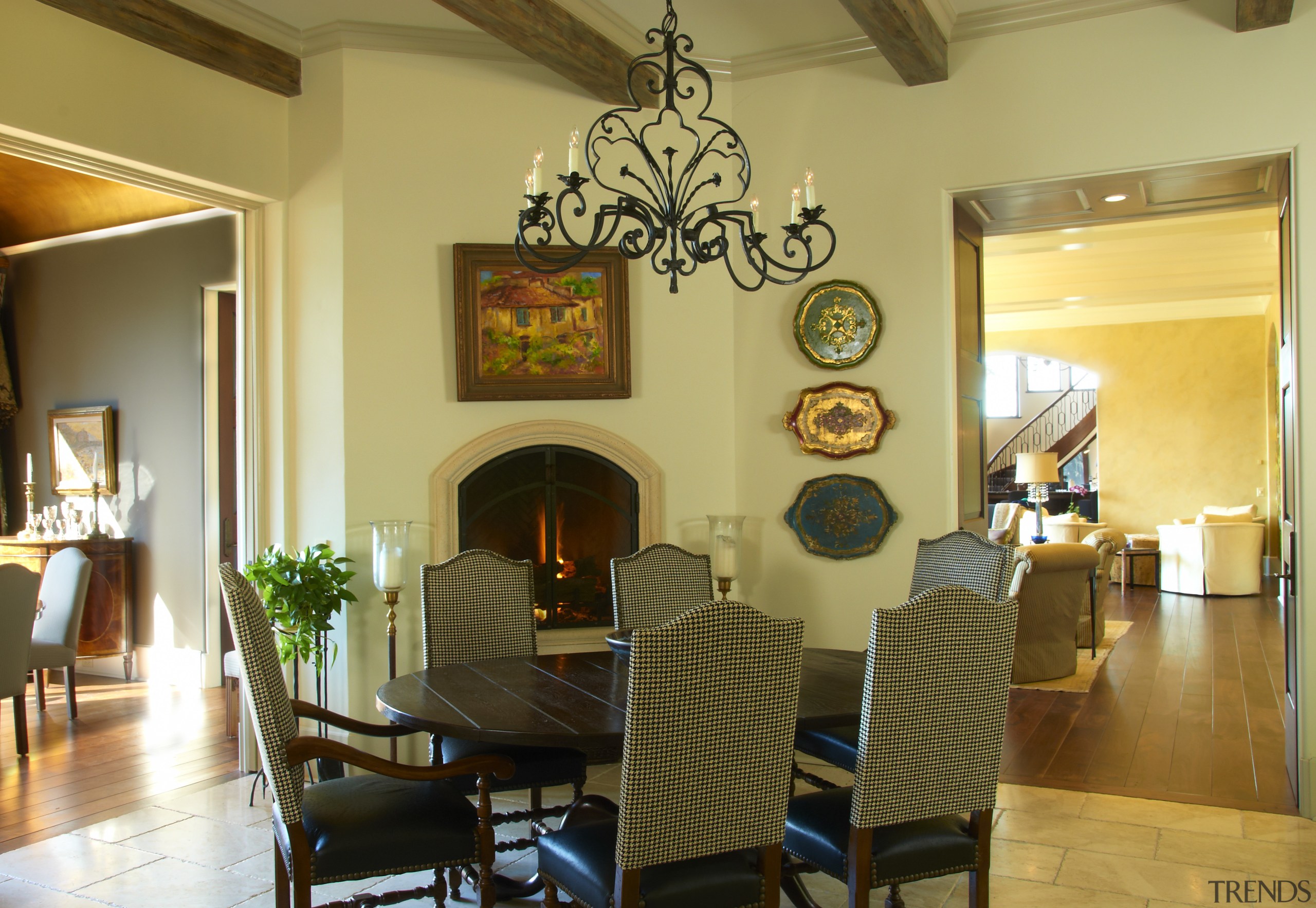 View of dining area with light feature. - ceiling, dining room, home, interior design, living room, real estate, room, table, wall, brown, orange