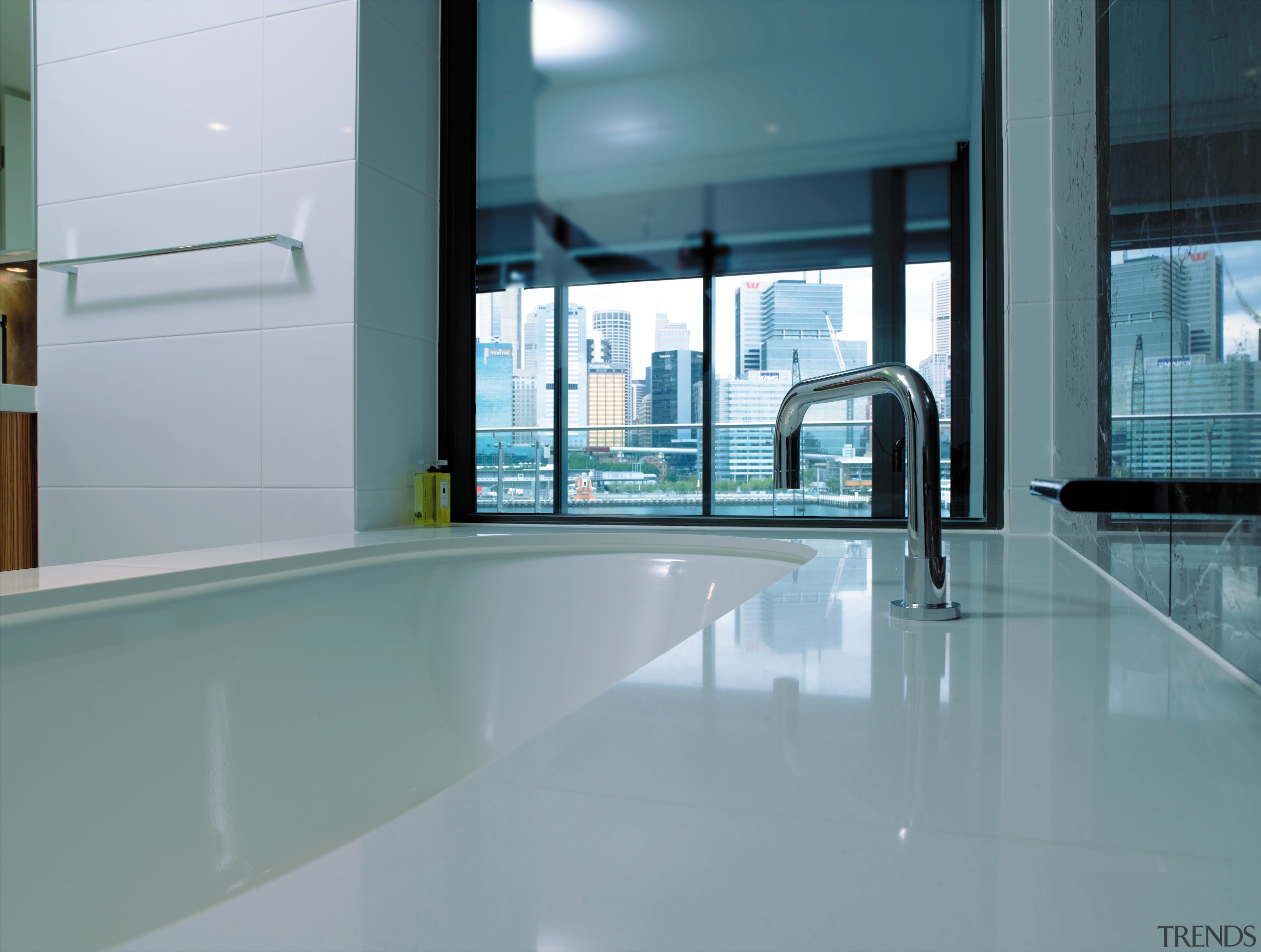 A view of some bathroom ware from Bathe. architecture, daylighting, floor, flooring, glass, interior design, property, real estate, tile, window, gray