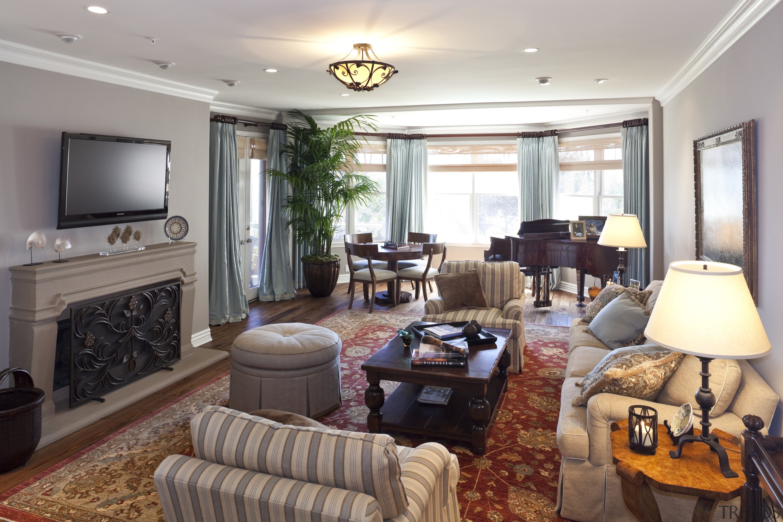 Interior view of this remodeled traditional condo by ceiling, home, interior design, living room, property, real estate, room, window, gray