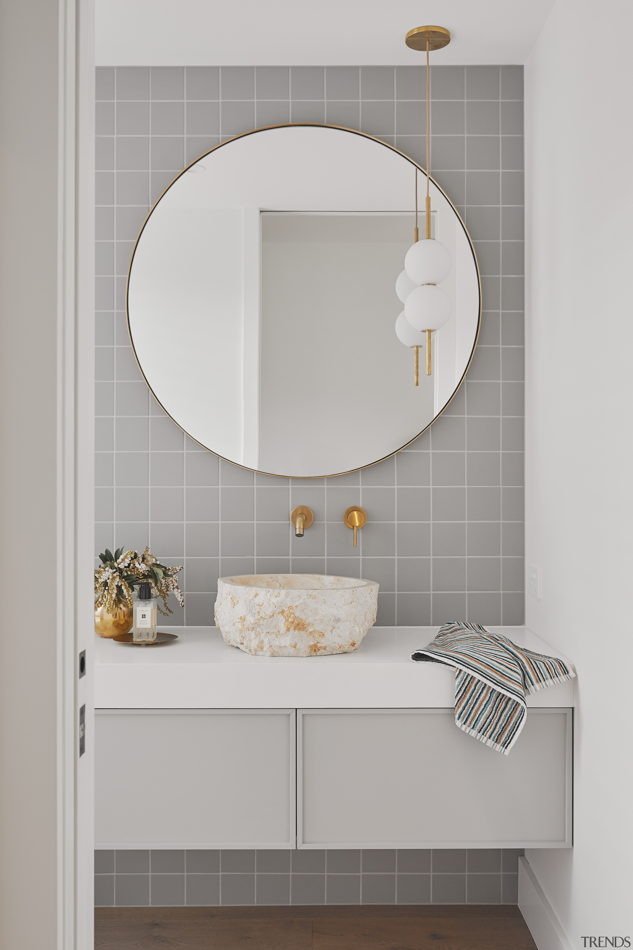 Master ensuite with marble-look vanity top basin. 