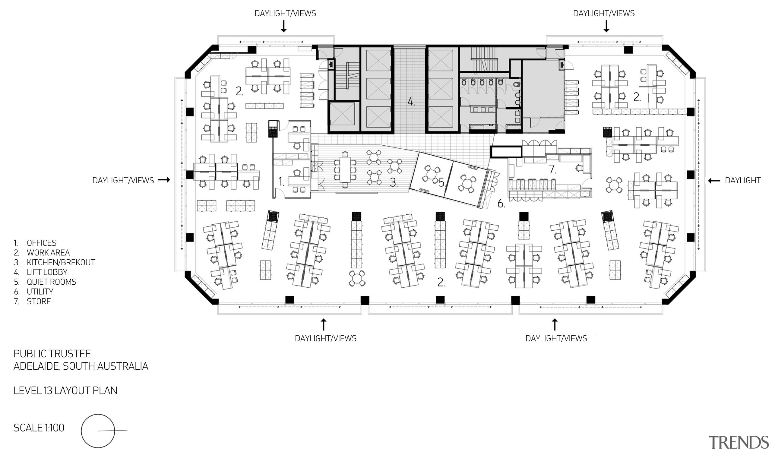 Floor plan for the offices of the Public area, black and white, design, diagram, drawing, floor plan, font, line, plan, product, product design, schematic, text, white