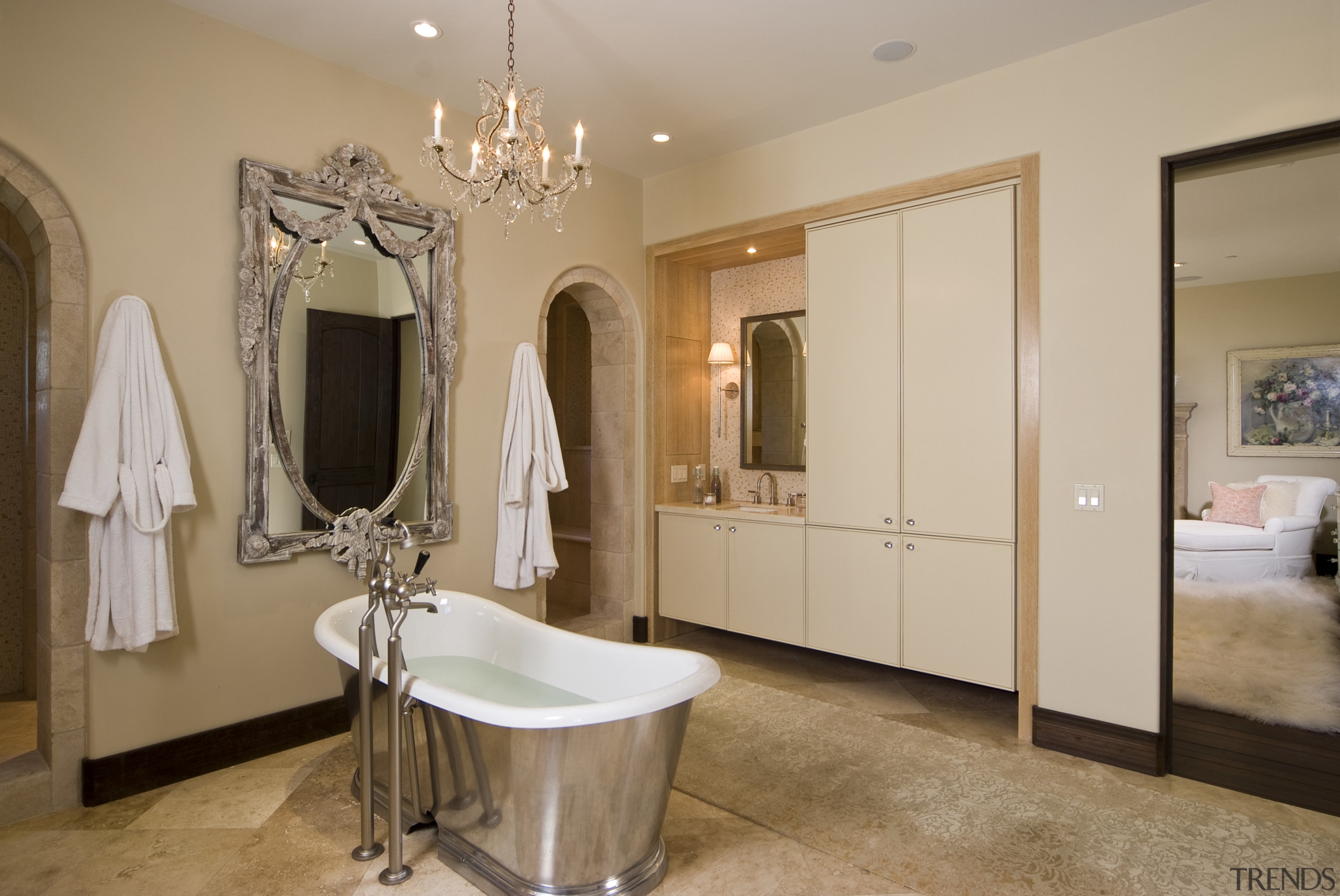 This master suite was designed by Martin Horner bathroom, ceiling, estate, floor, flooring, home, interior design, real estate, room, brown, gray